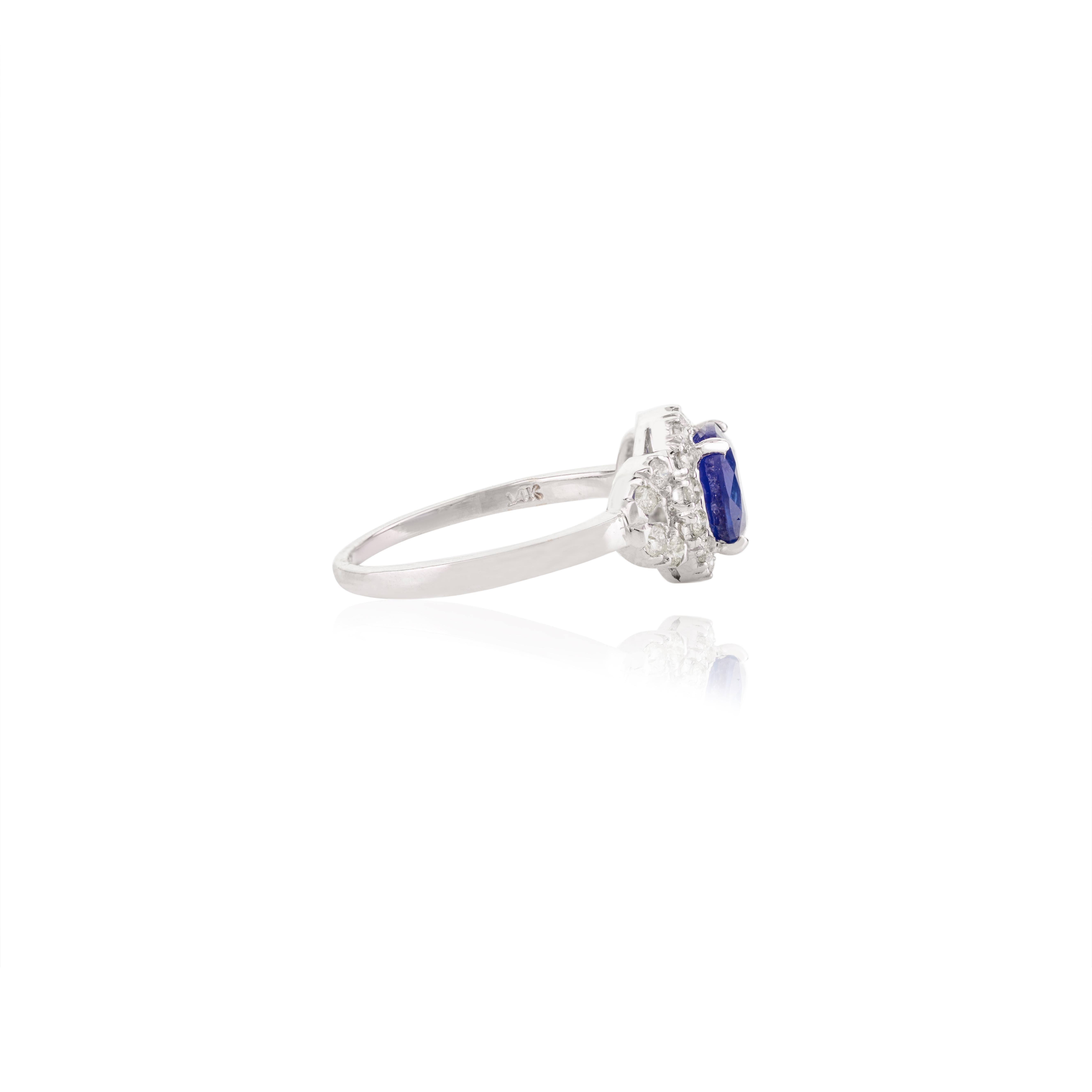 For Sale:  Exquisite Blue Sapphire and Diamond Engagement Ring in 14k White Gold 3