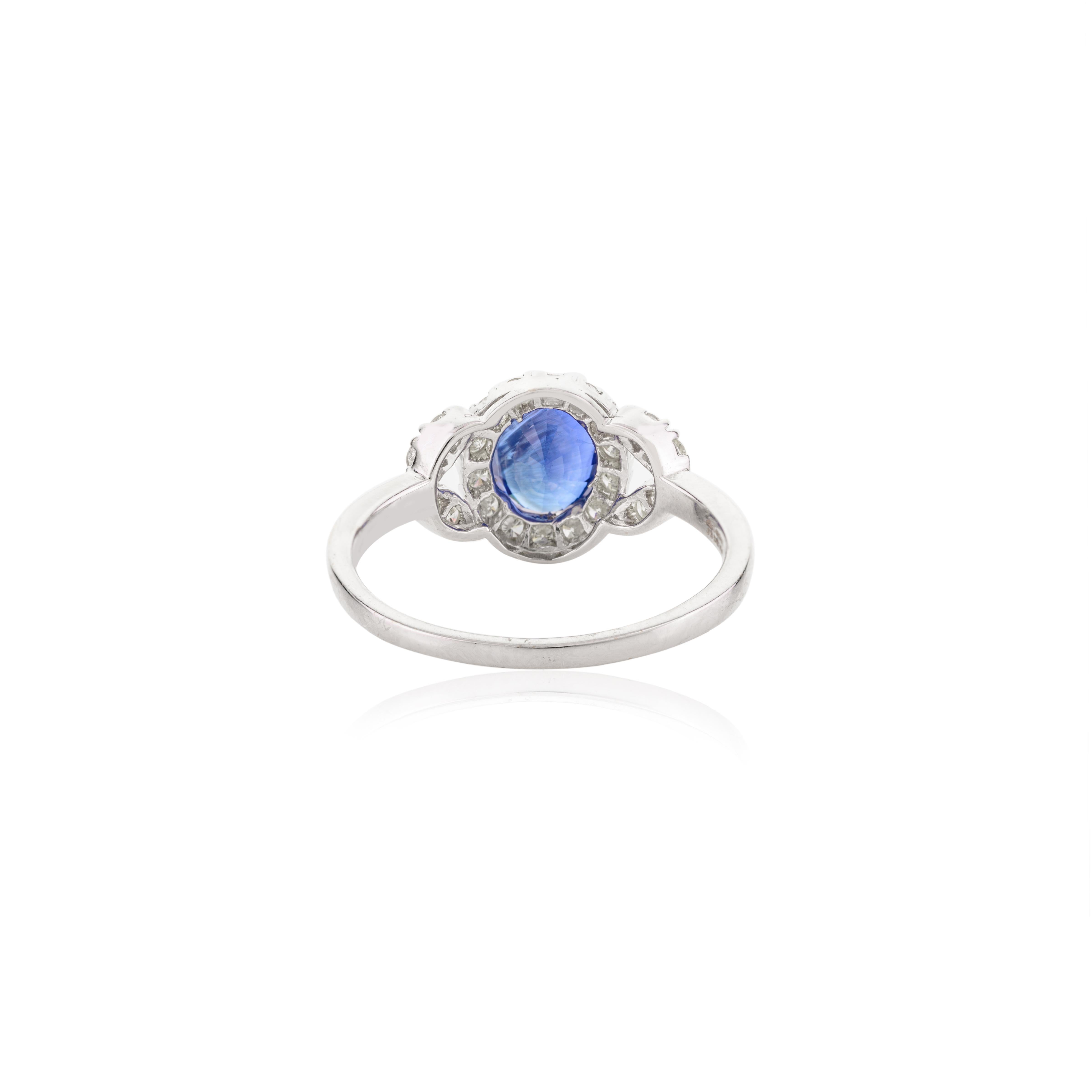 For Sale:  Exquisite Blue Sapphire and Diamond Engagement Ring in 14k White Gold 4