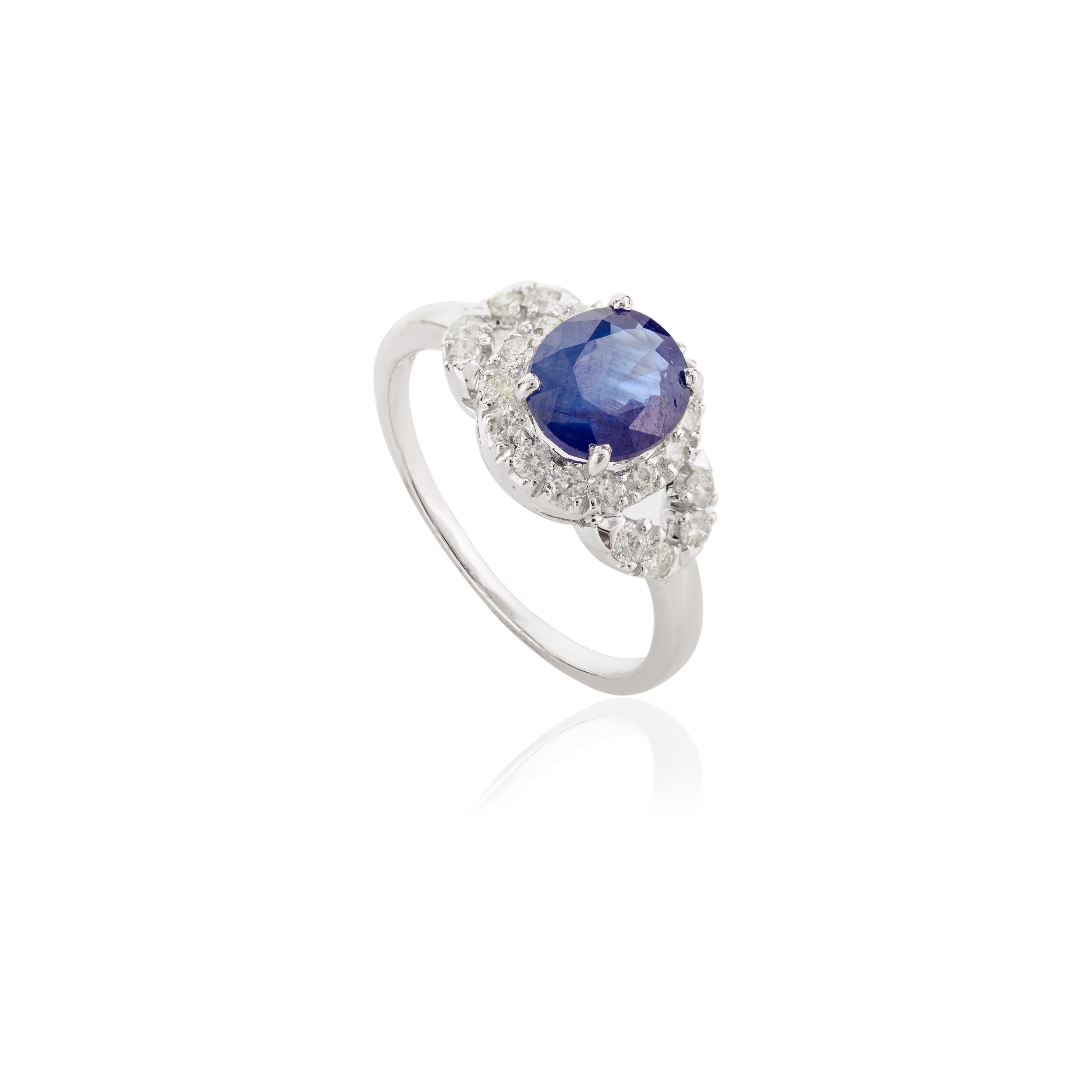 For Sale:  Exquisite Blue Sapphire and Diamond Engagement Ring in 14k White Gold 6