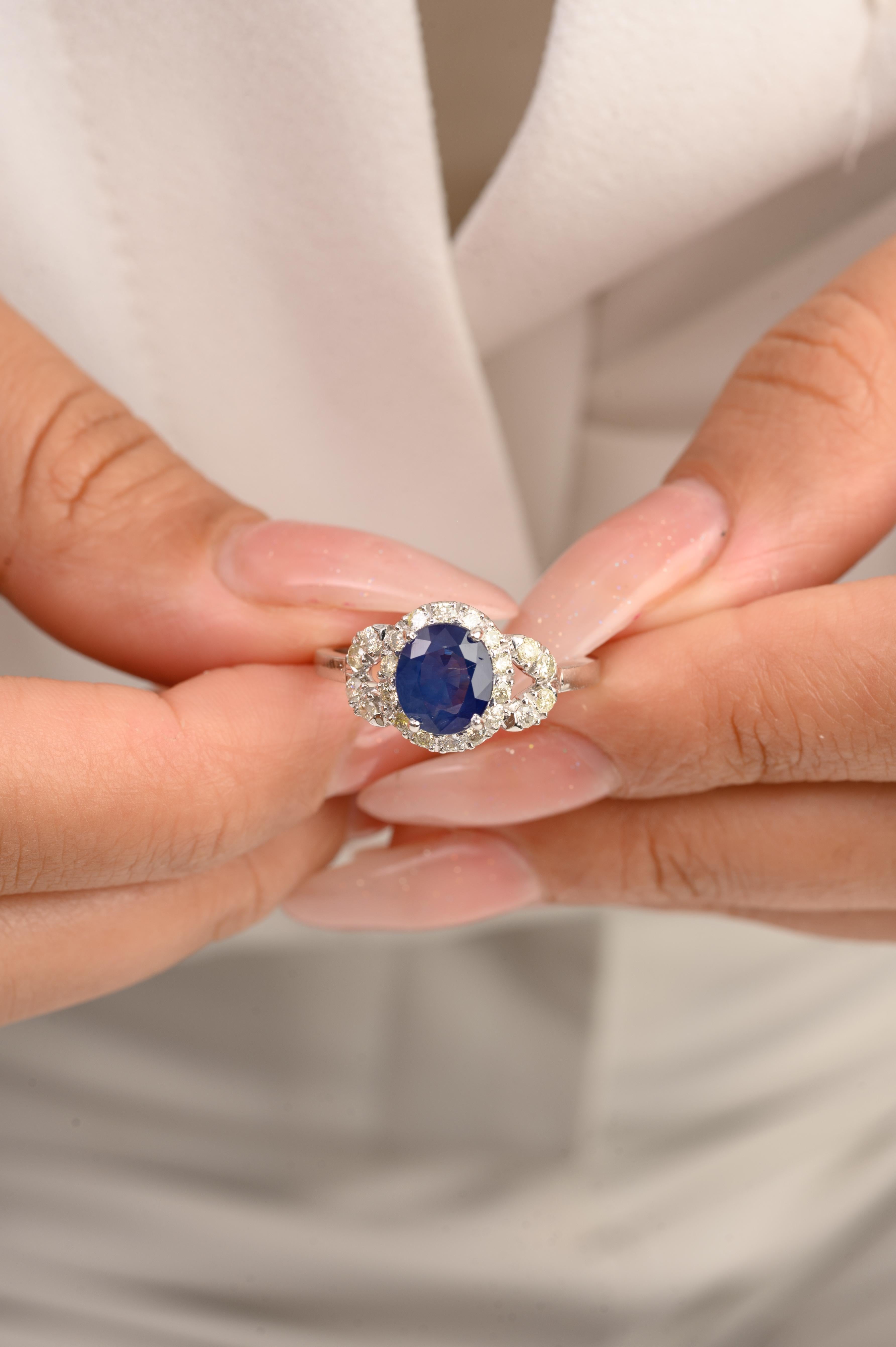 For Sale:  Exquisite Blue Sapphire and Diamond Engagement Ring in 14k White Gold 5