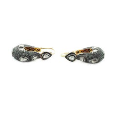 Exquisite Blue Sapphire Pavé & Polki Diamond Statement Dangles in 14k Gold
