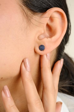 Exquisite Blue Sapphire Pave Set Studs in 14K White Gold Perfect Gift for Woman