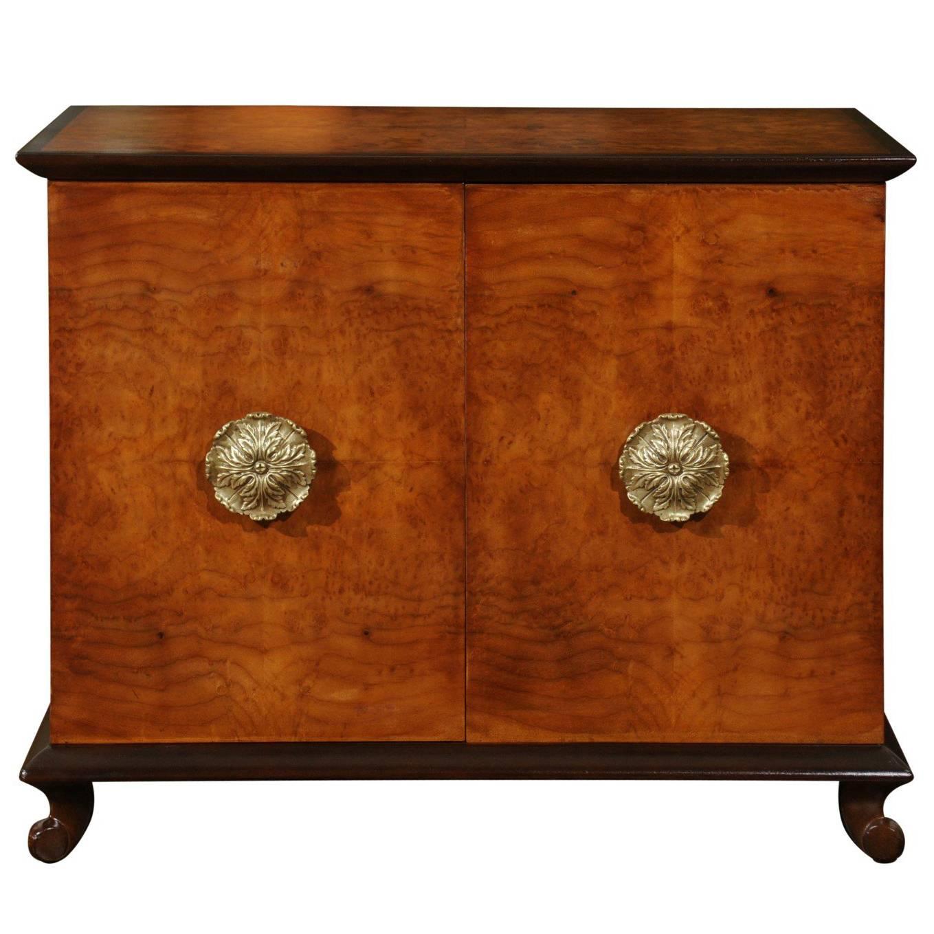 Exquisite Bookmatched Elm and Mahogany Cabinet by John Stuart, circa 1940