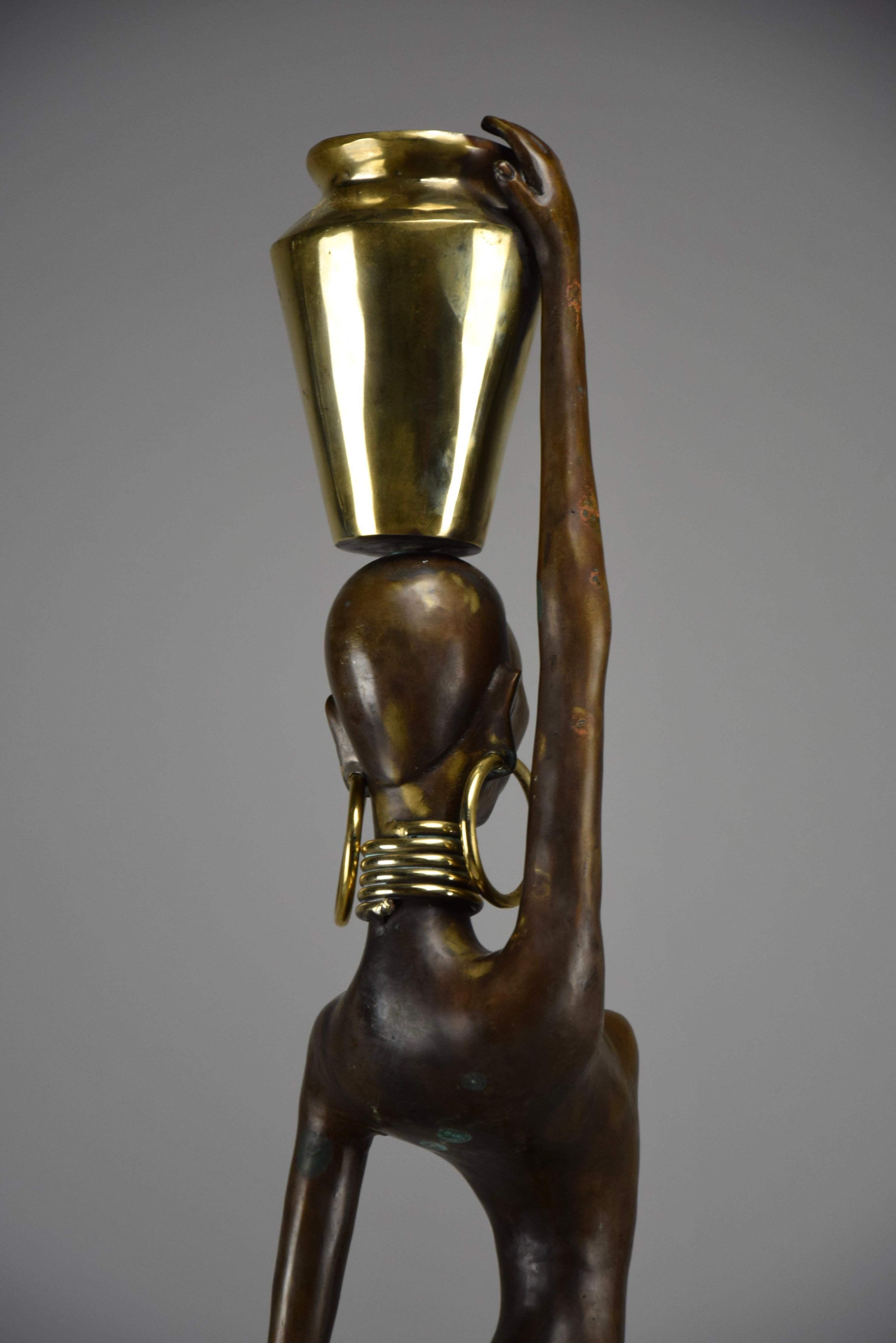 Exquisite Brass and Copper Mid Century Modern African Female Sculpture For Sale 7