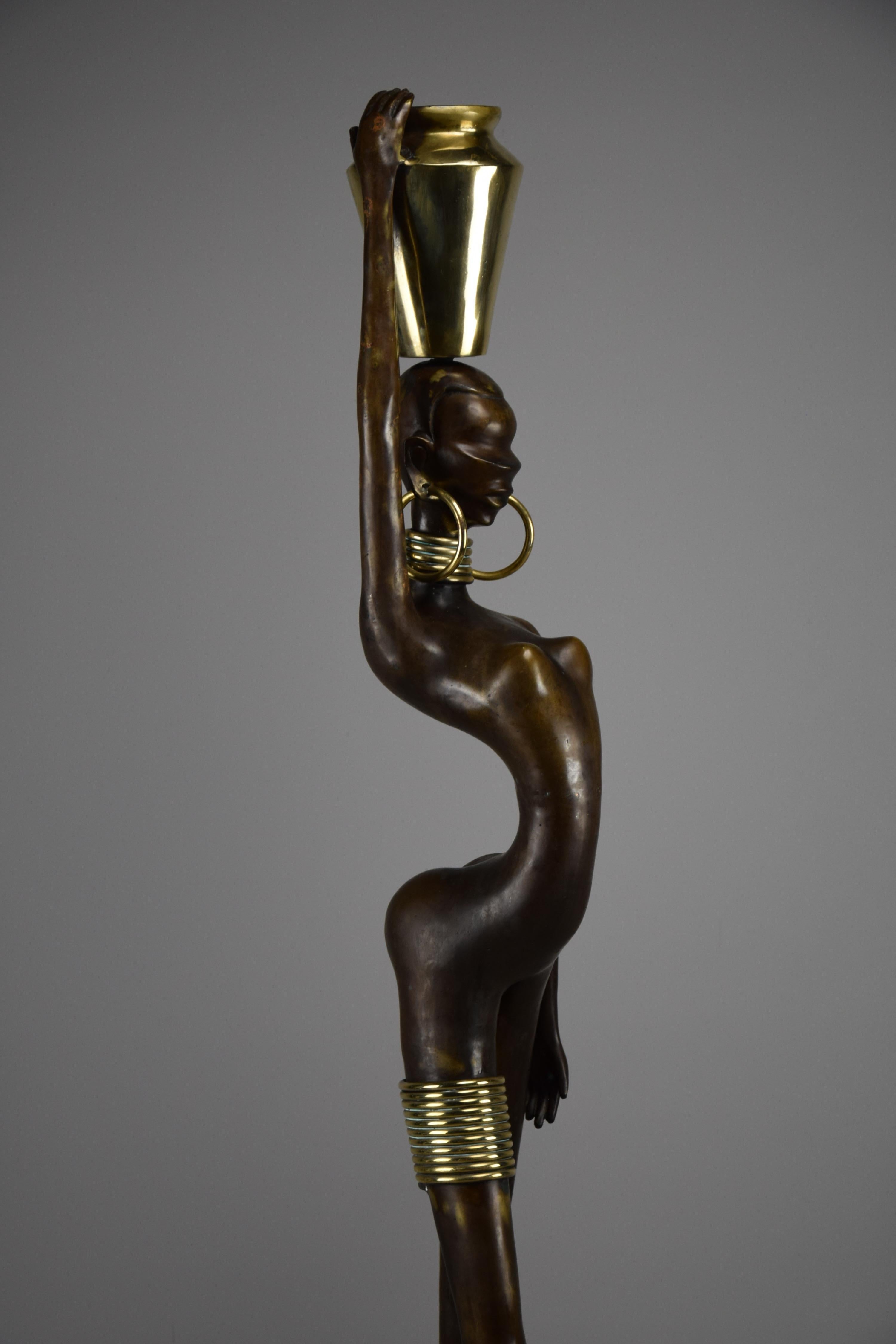 Mid-Century Modern Exquisite Brass and Copper Mid Century Modern African Female Sculpture For Sale