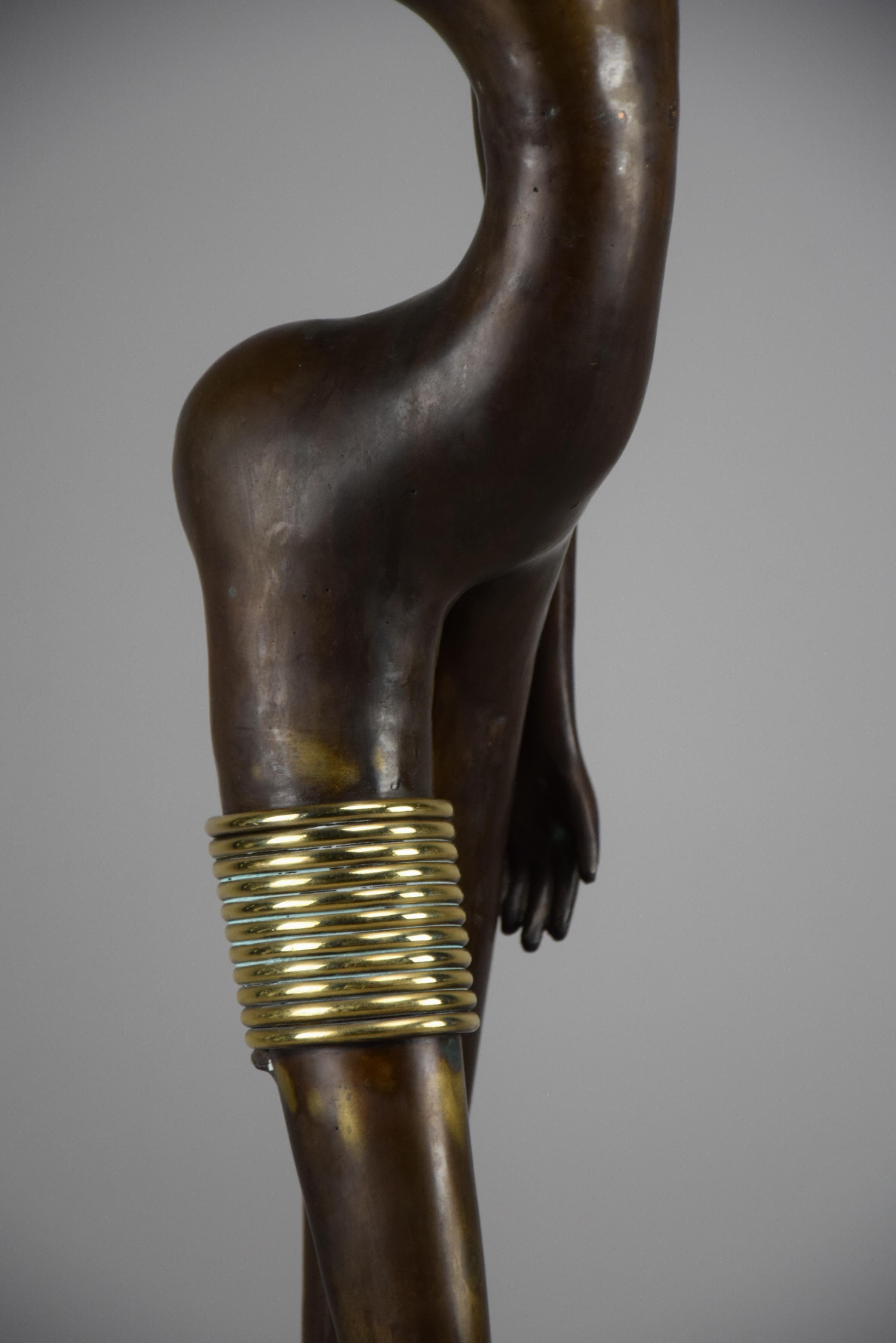 Austrian Exquisite Brass and Copper Mid Century Modern African Female Sculpture For Sale