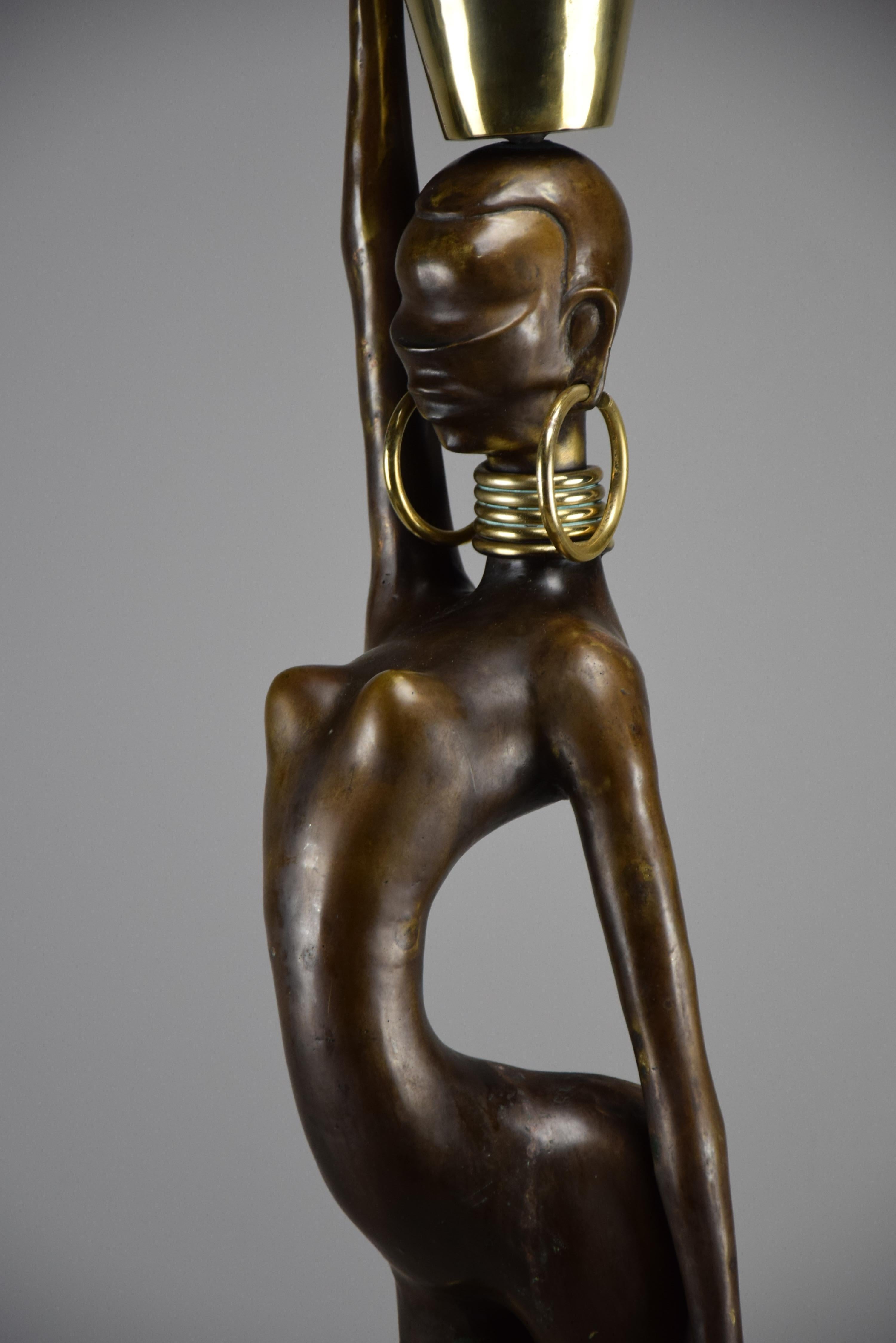 Exquisite Brass and Copper Mid Century Modern African Female Sculpture For Sale 1