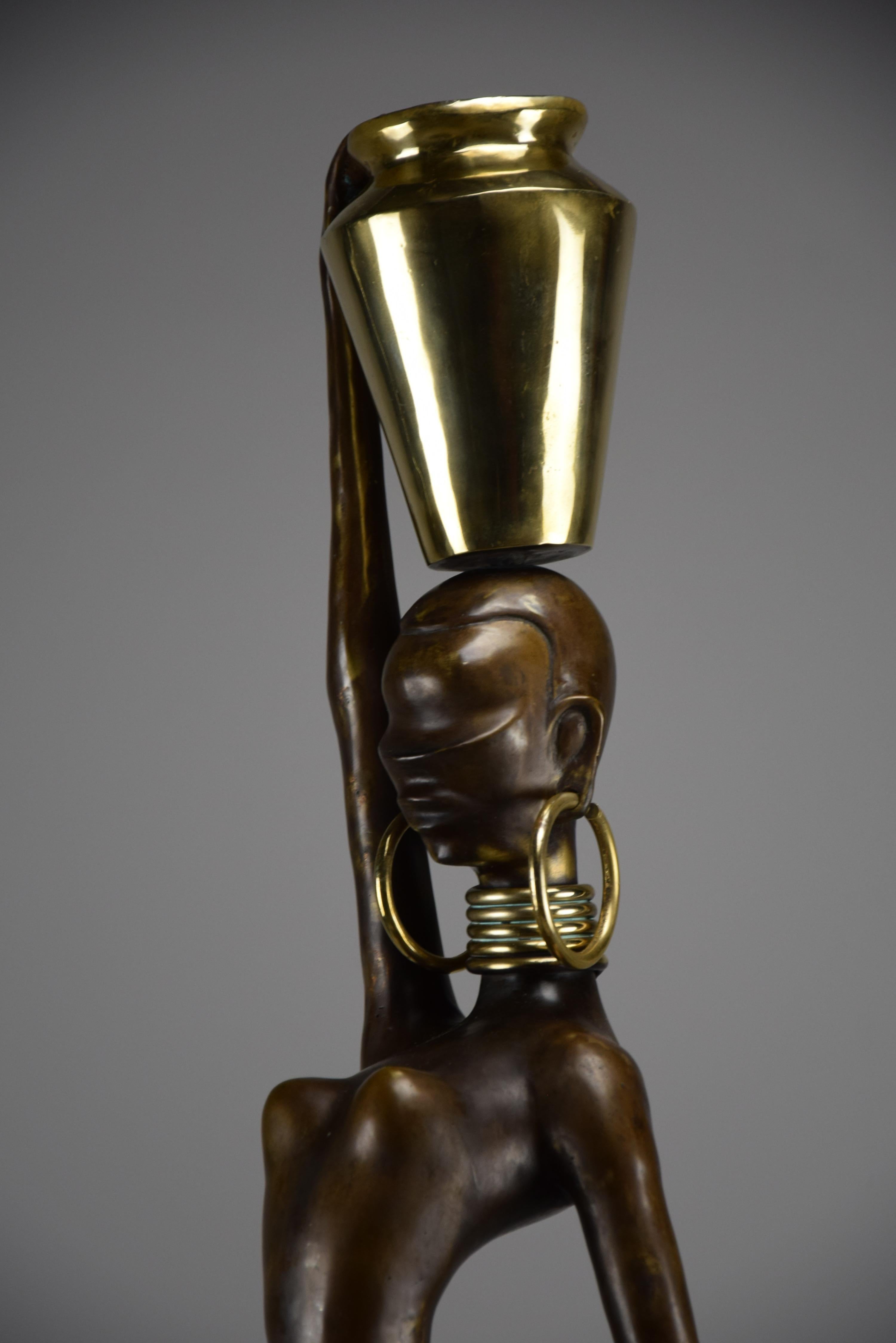 Exquisite Brass and Copper Mid Century Modern African Female Sculpture For Sale 2