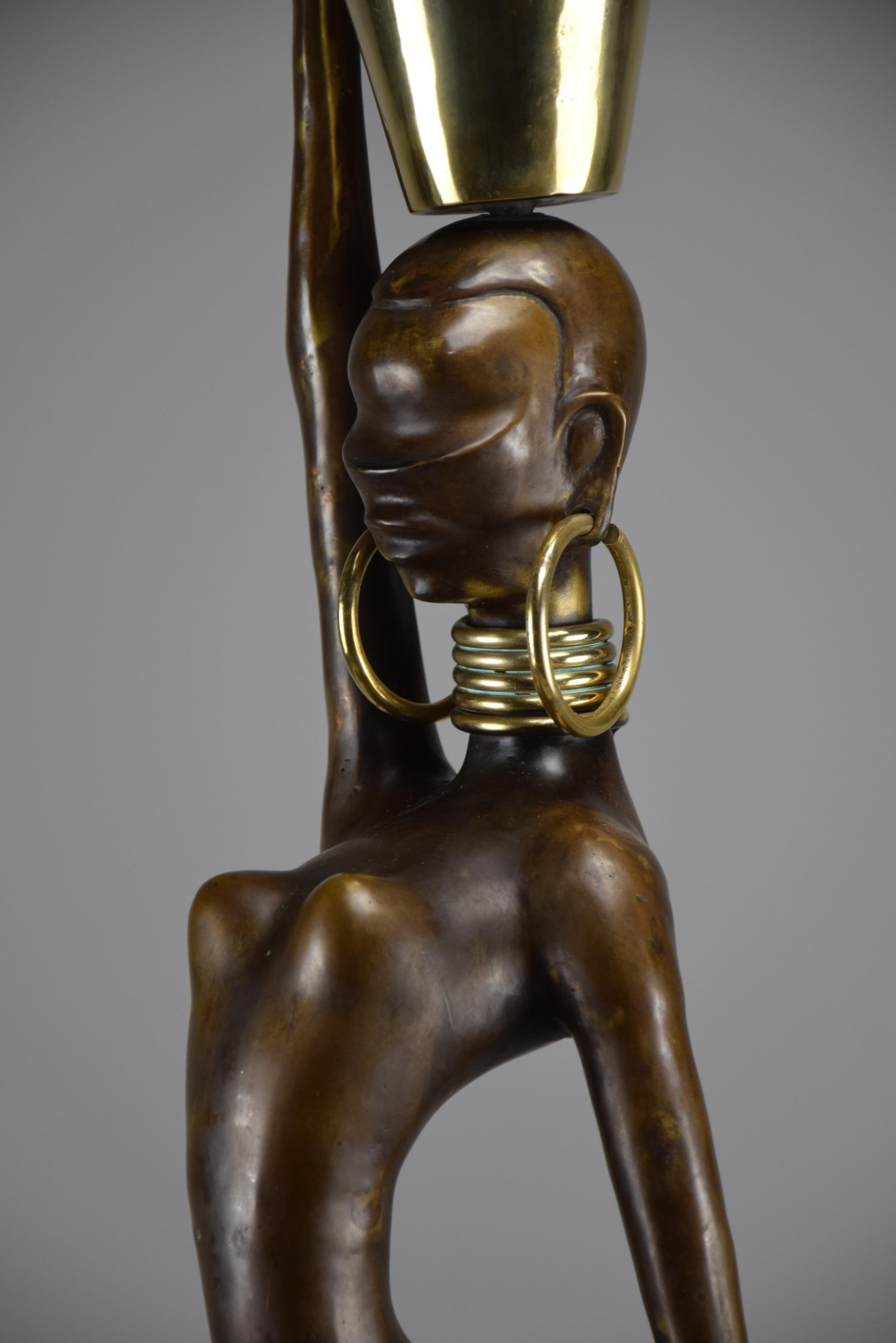Exquisite Brass and Copper Mid Century Modern African Female Sculpture For Sale 3