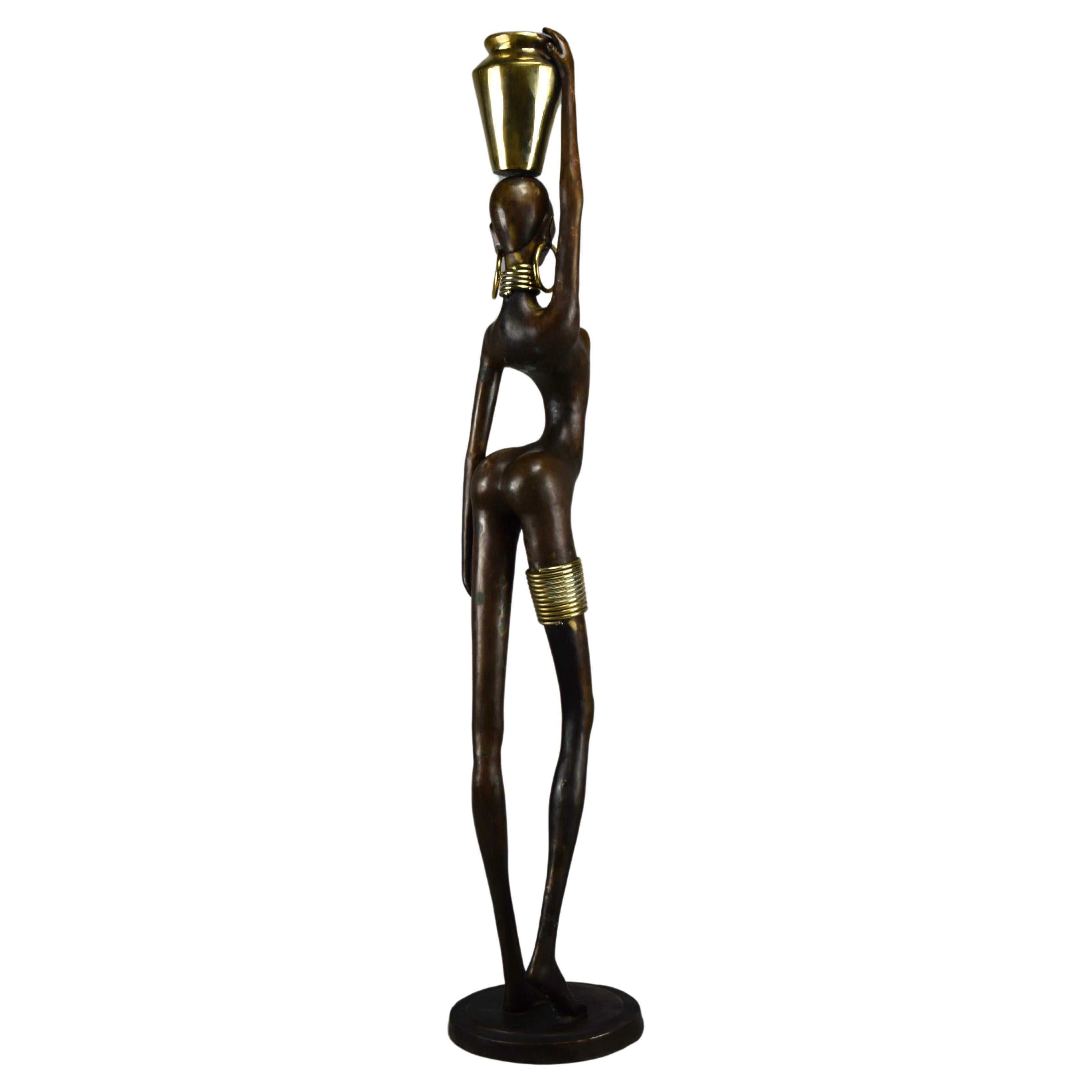 Exquisite Brass and Copper Mid Century Modern African Female Sculpture