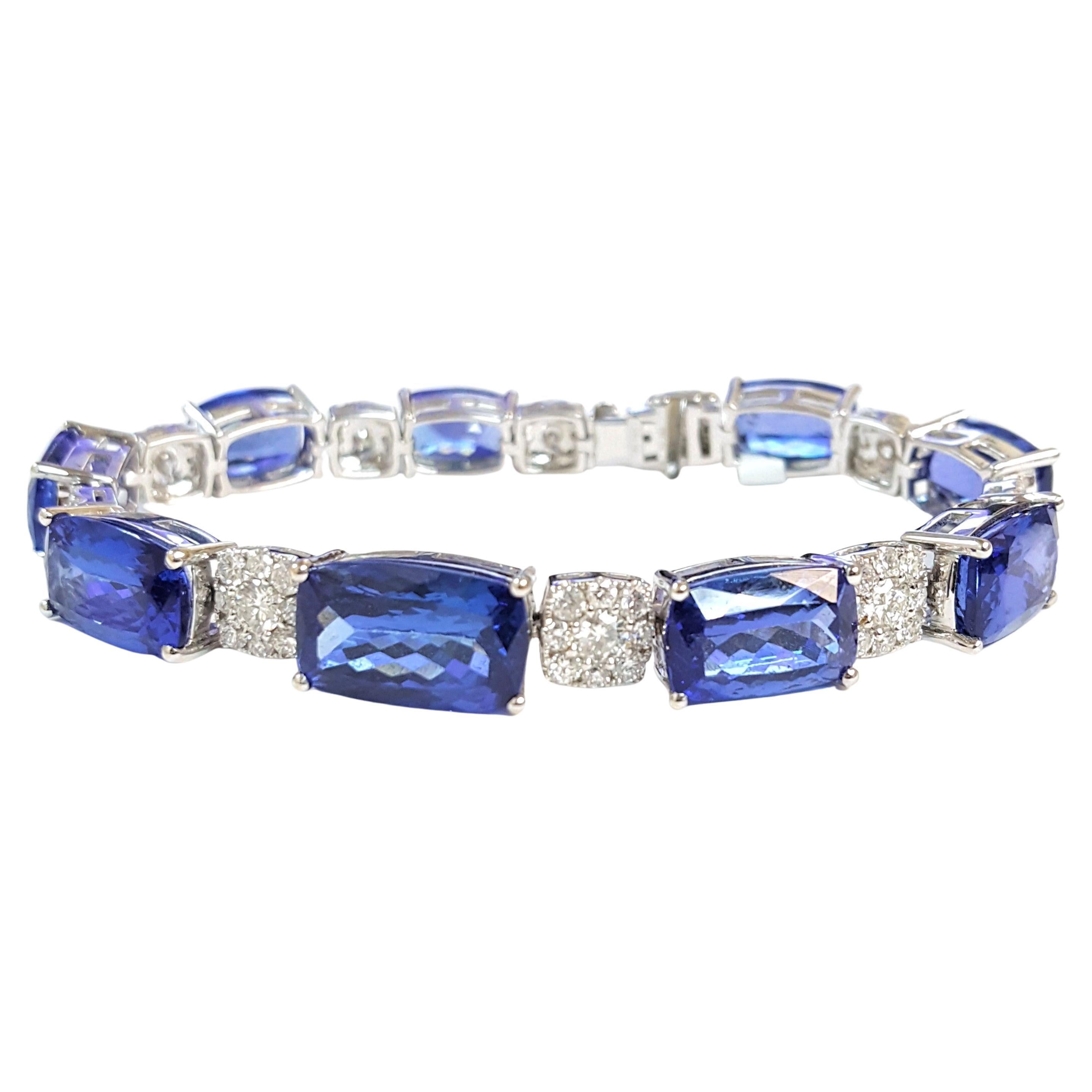 Exquisite Brilliance: 18KW Tanzanite Cushion Bracelet - Vivid AAA Quality For Sale