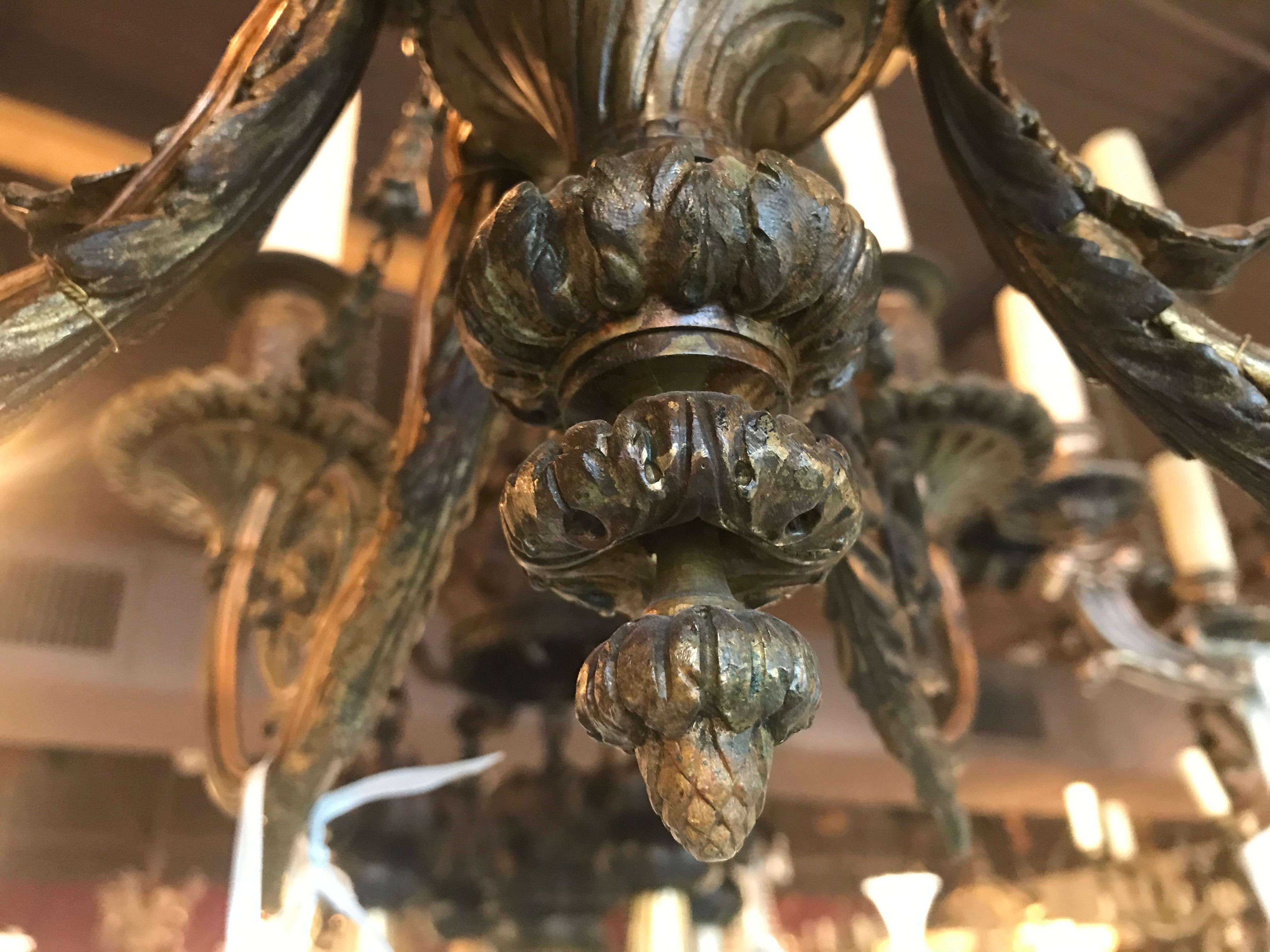Early 20th Century Exquisite Bronze Chandelier For Sale