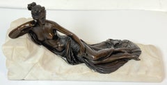 Exquisite Bronze & Marble Reclining Venus Holding Pomegranate, After Canova