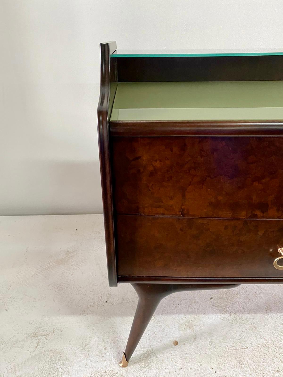 Exquisite Burl Wood Veneer and Brass Italian Commode from 1940's For Sale 1