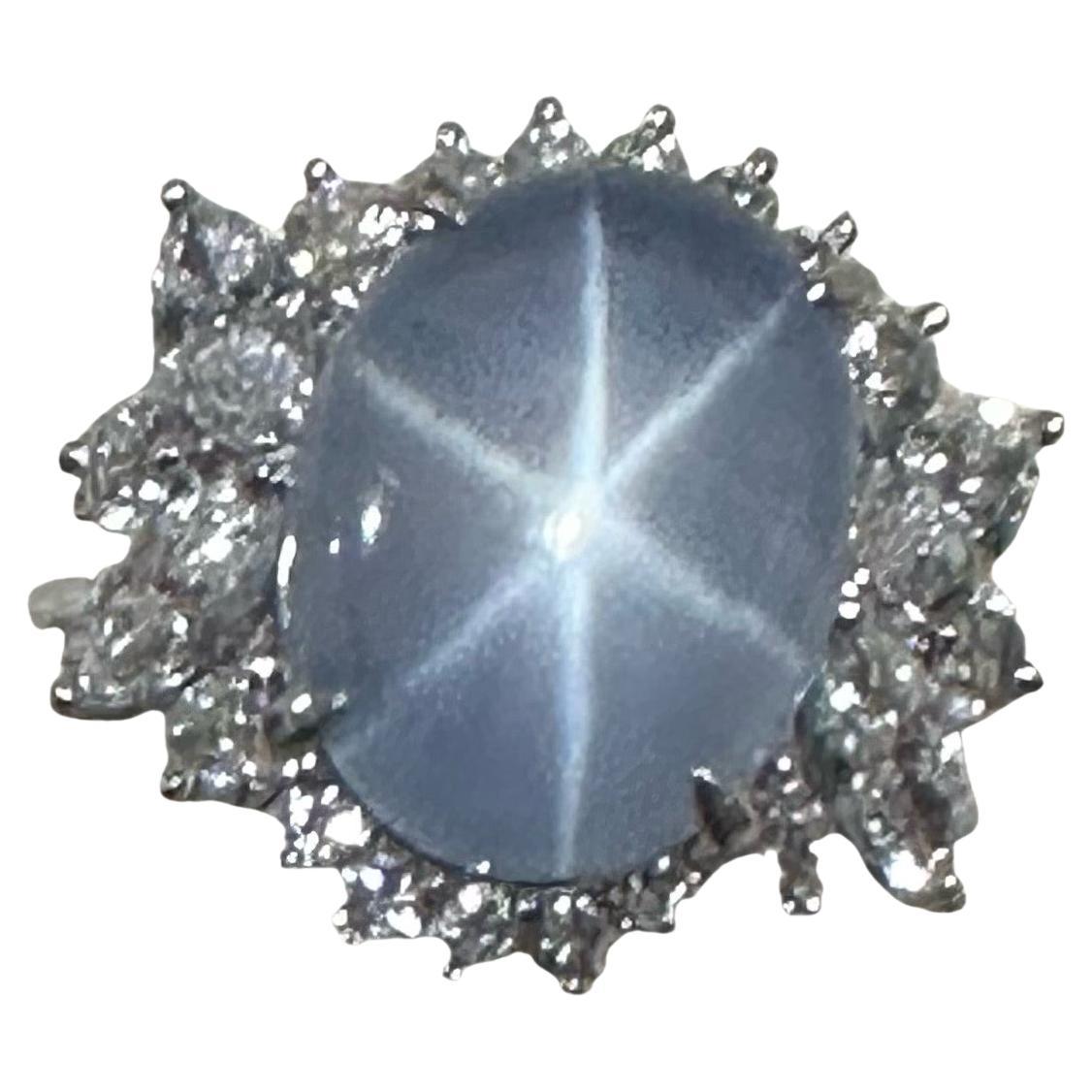 Exquisite Burma 8,17ct Stern Saphir & Diamant Platin Ring & Cert im Angebot