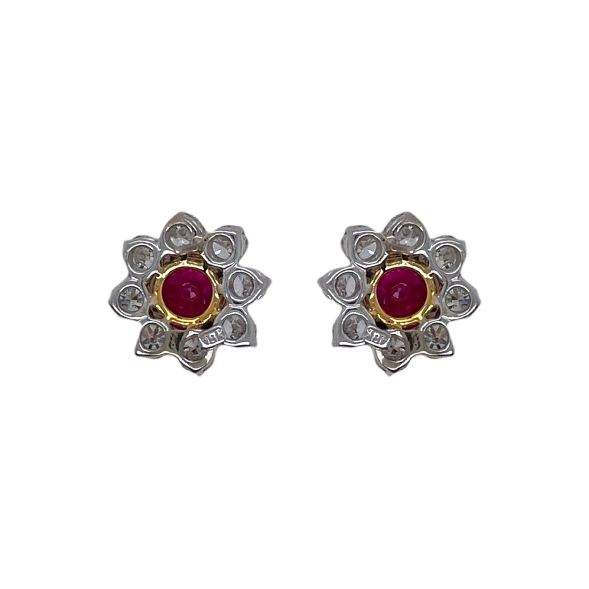 Women's Exquisite Certified Burmese Ruby & Diamond Cluster Earrings For Sale