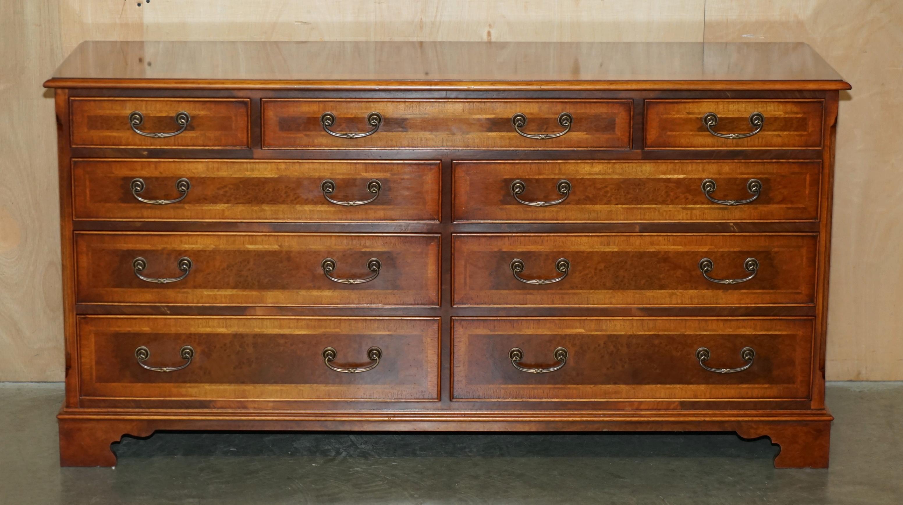 Art Deco EXQUISITE BURR & BURL WALNUT SIDEBOARD BANK OR CHEST OF DRAWERS STUNNiNG PATINA For Sale