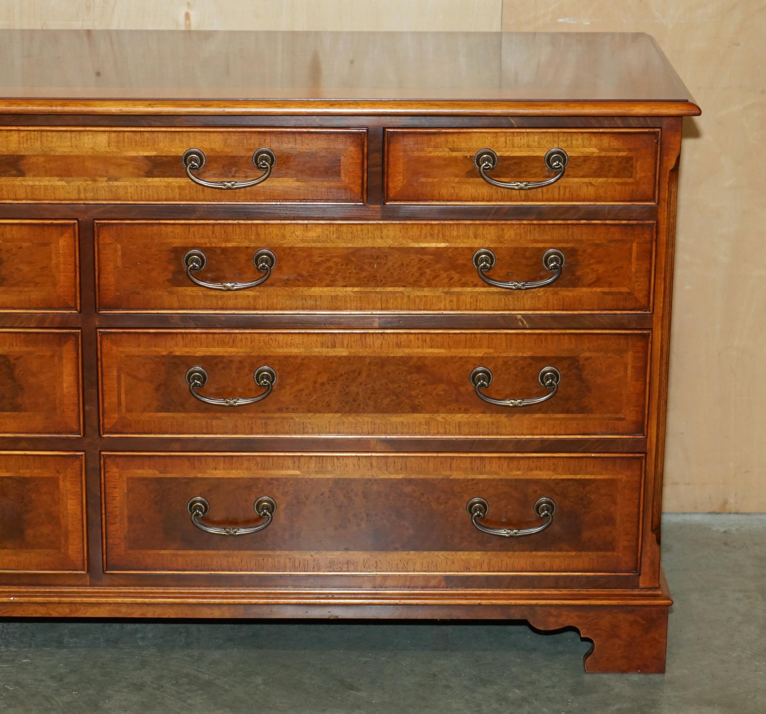 Hand-Crafted EXQUISITE BURR & BURL WALNUT SIDEBOARD BANK OR CHEST OF DRAWERS STUNNiNG PATINA For Sale
