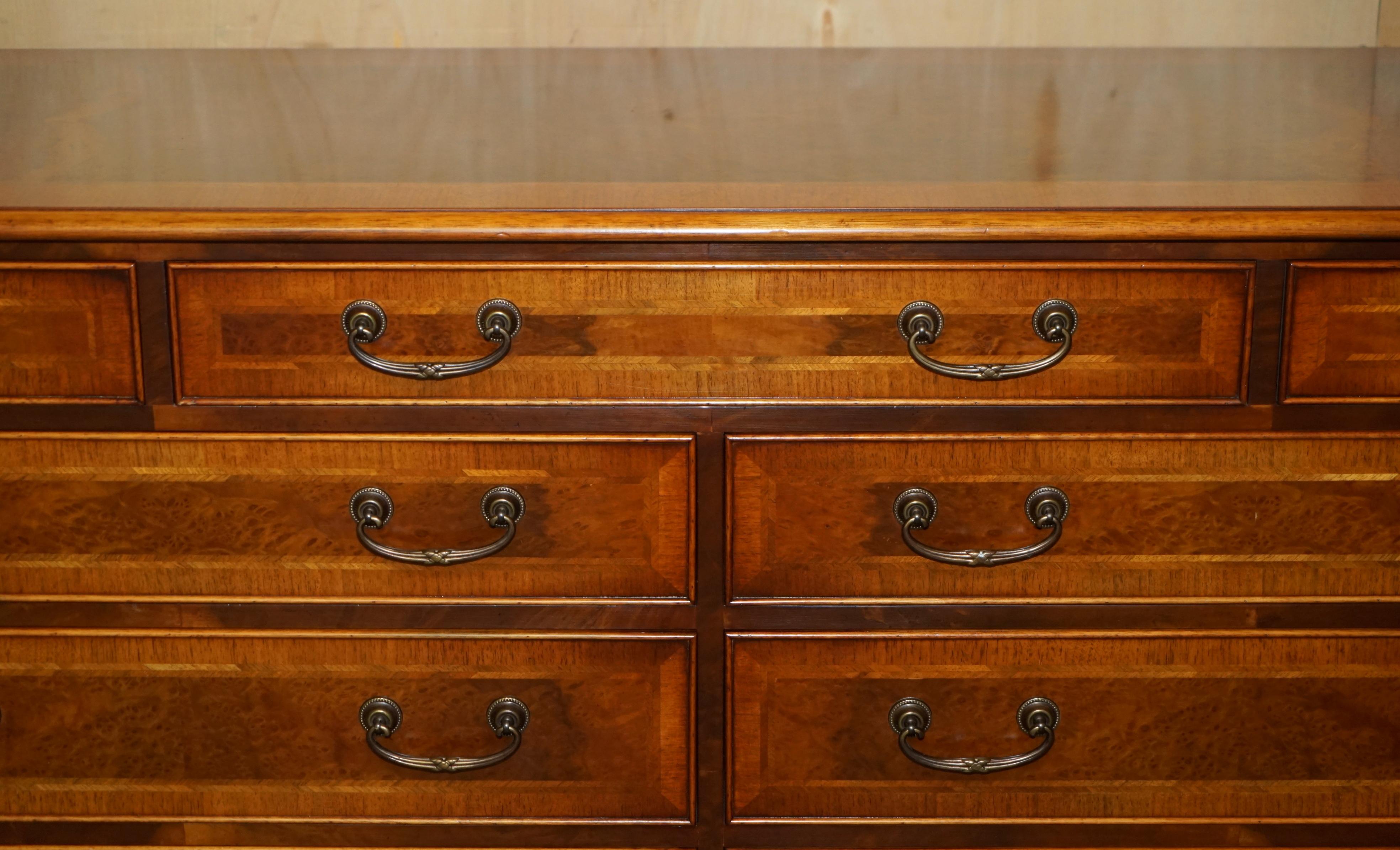 20th Century EXQUISITE BURR & BURL WALNUT SIDEBOARD BANK OR CHEST OF DRAWERS STUNNiNG PATINA For Sale