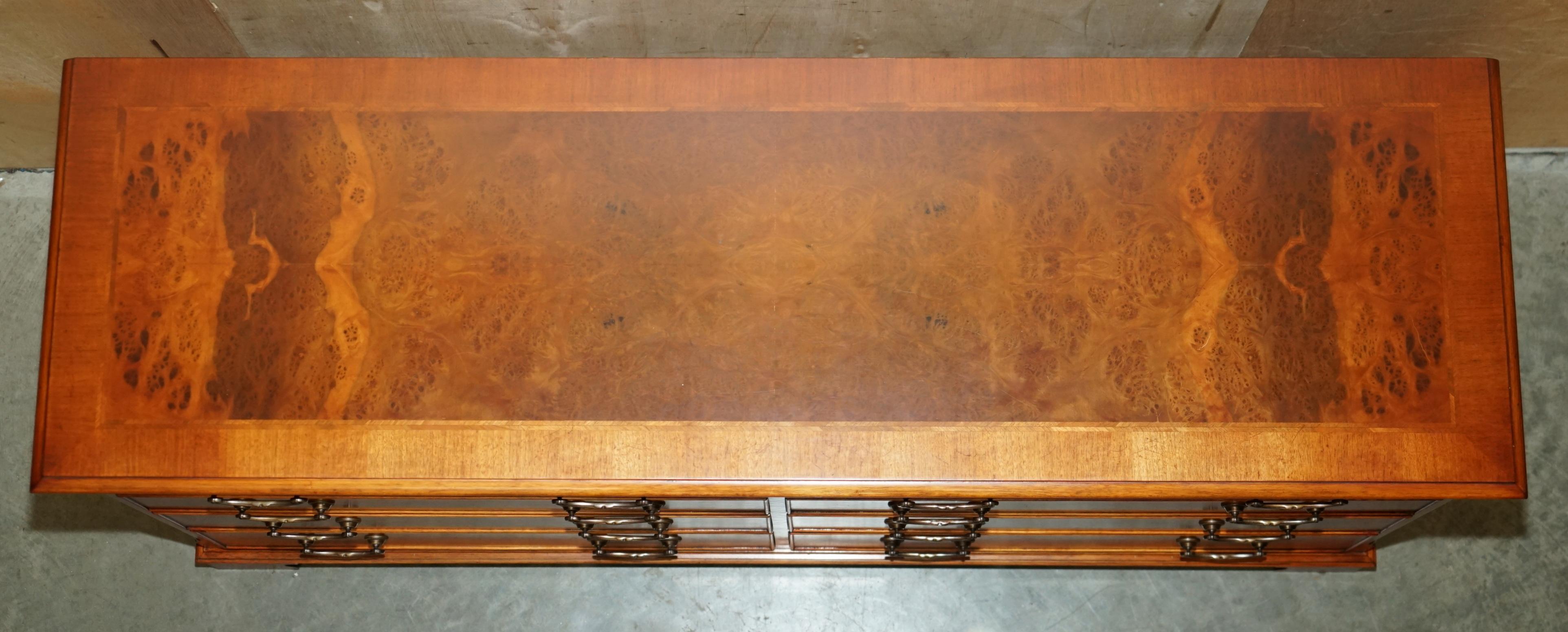 Walnut EXQUISITE BURR & BURL WALNUT SIDEBOARD BANK OR CHEST OF DRAWERS STUNNiNG PATINA For Sale