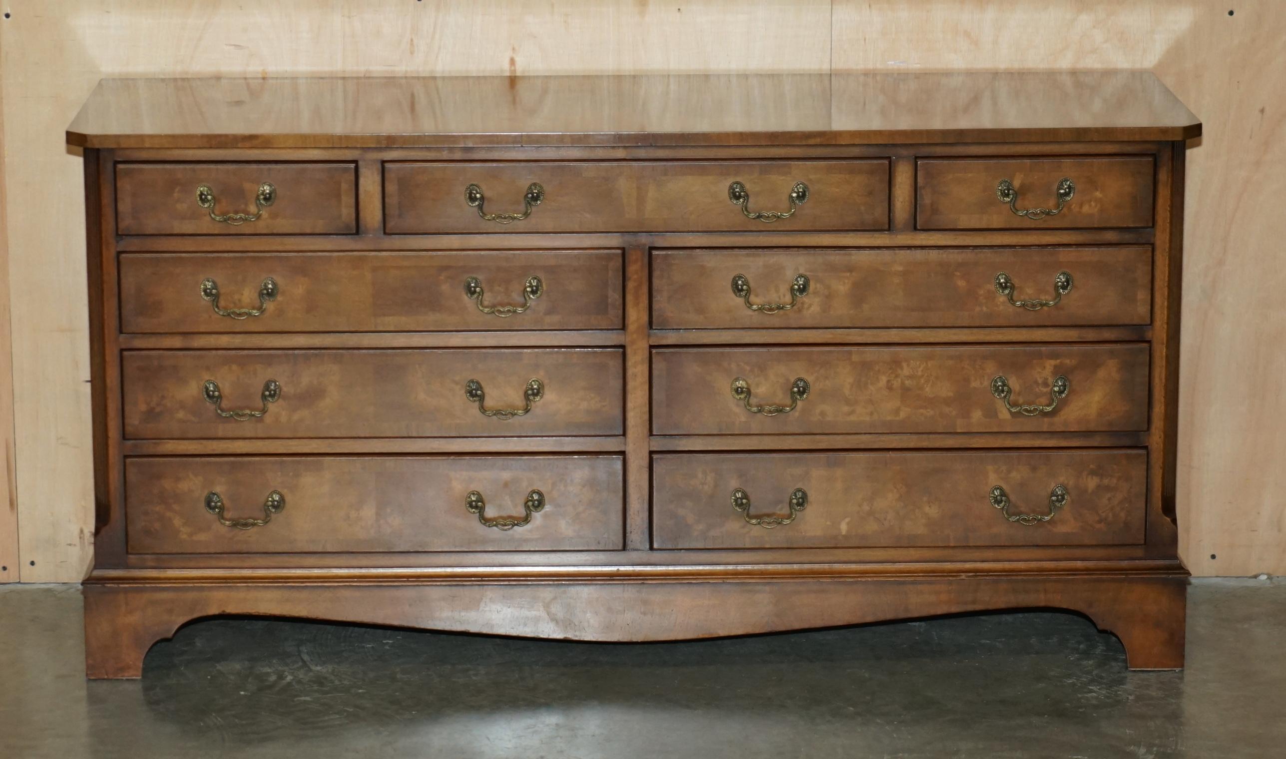 Country EXQUISITE BURR & BURL WALNUT SiDEBOARD BANK OR CHEST OF DRAWERS SUBLIME PATINA For Sale