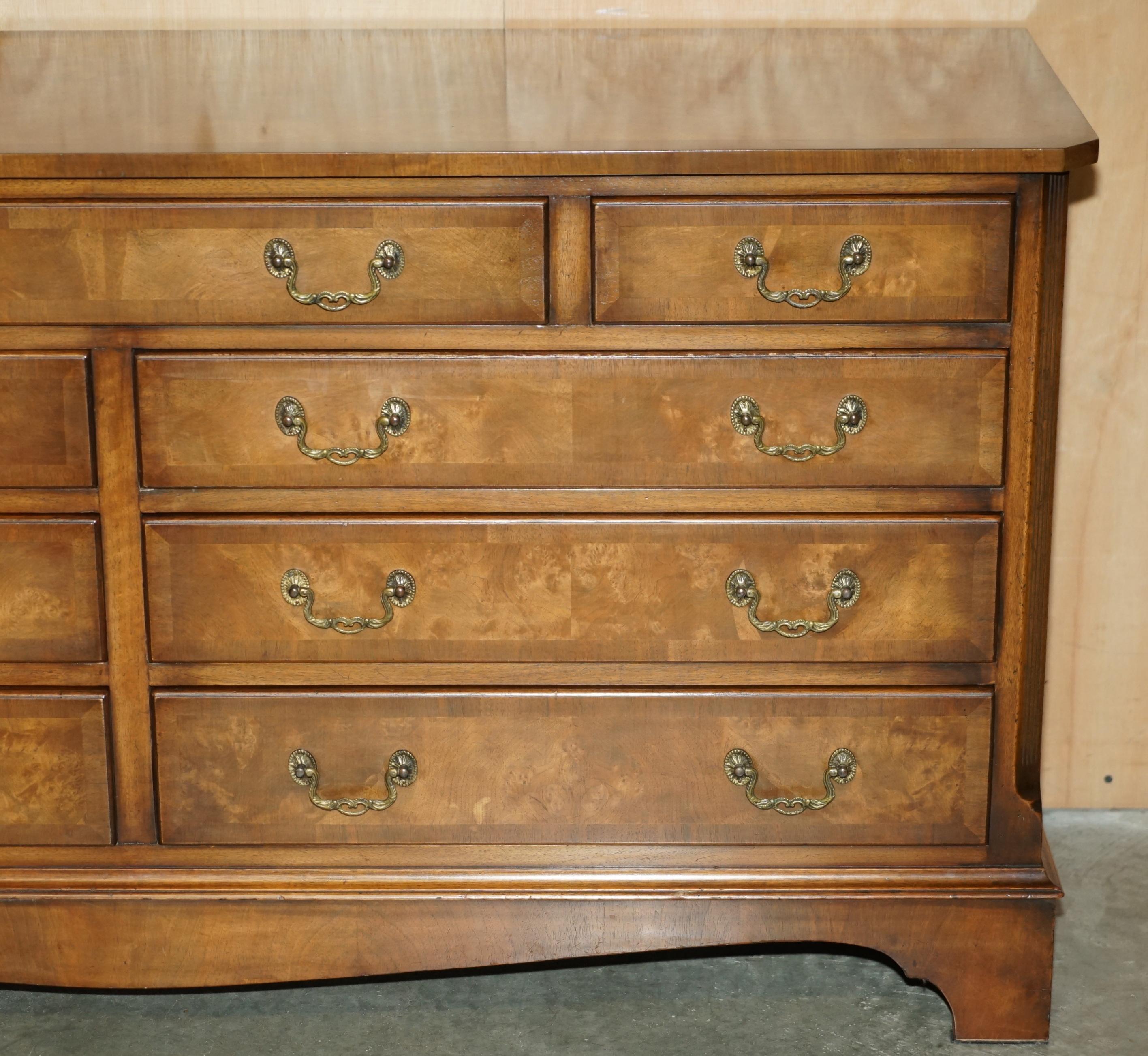 Hand-Crafted EXQUISITE BURR & BURL WALNUT SiDEBOARD BANK OR CHEST OF DRAWERS SUBLIME PATINA For Sale