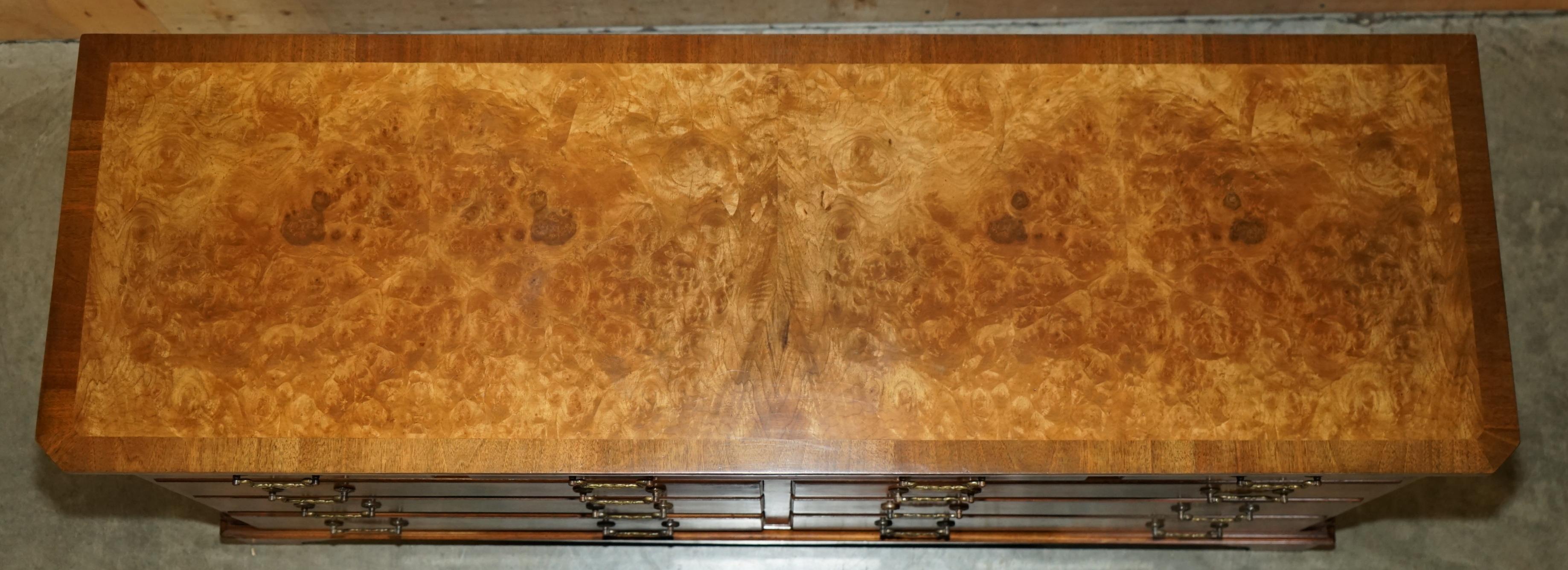 Walnut EXQUISITE BURR & BURL WALNUT SiDEBOARD BANK OR CHEST OF DRAWERS SUBLIME PATINA For Sale