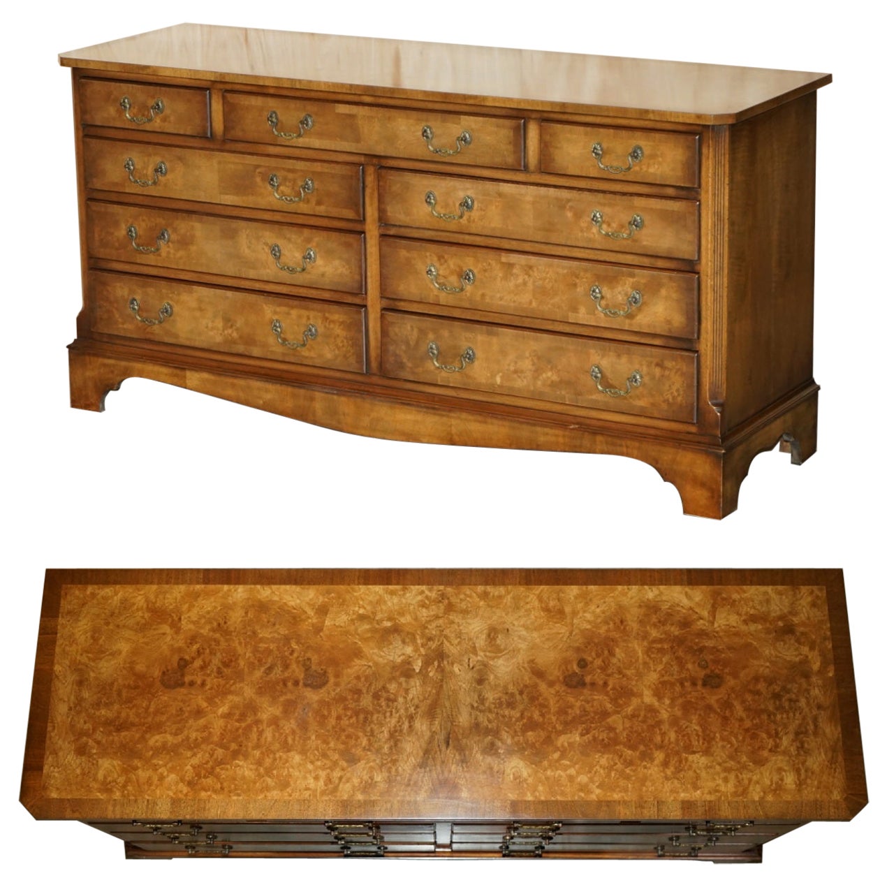 EXQUISITE BURR & BURL WALNUT SiDEBOARD BANK OR CHEST OF DRAWERS SUBLIME PATINA