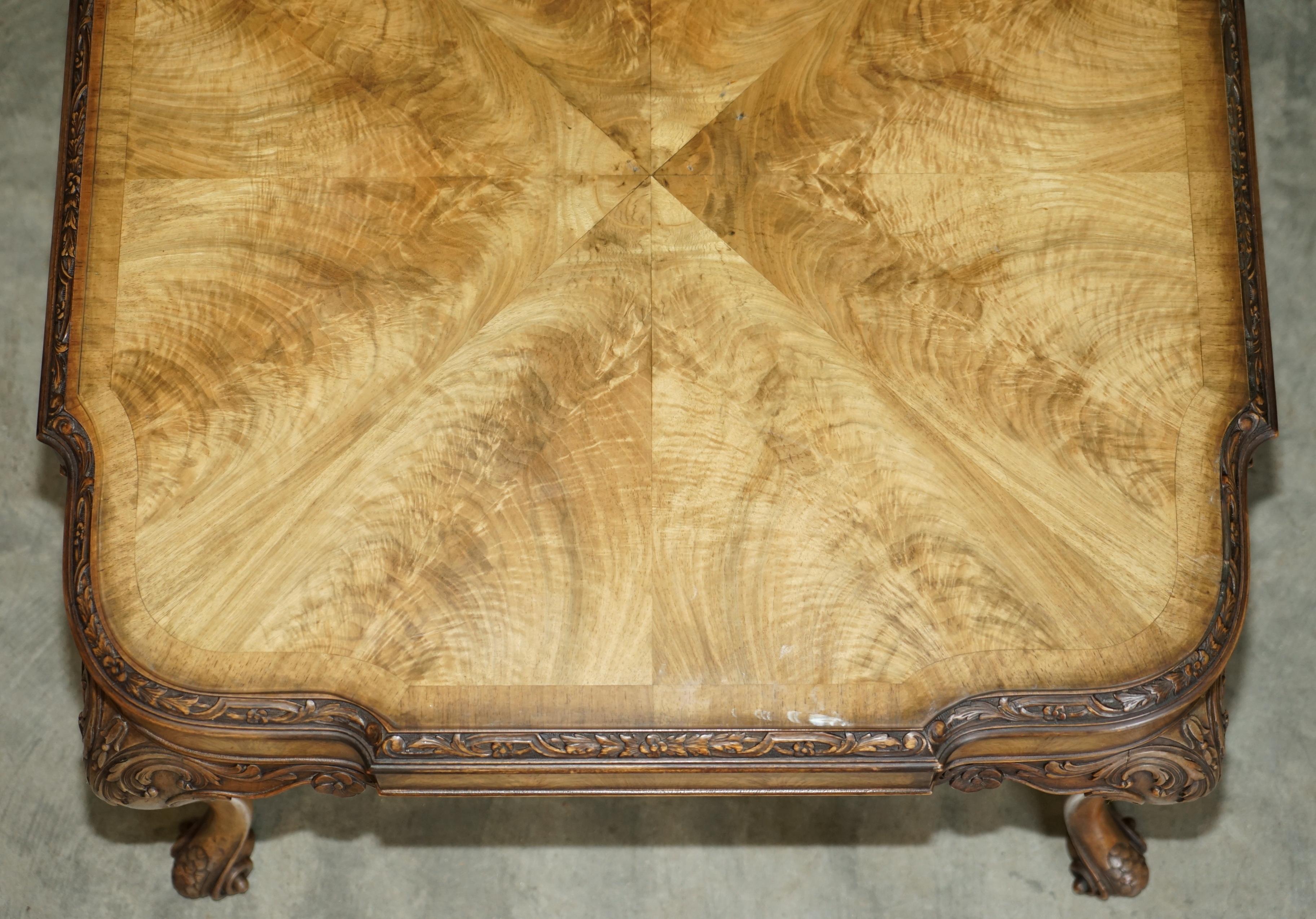 Exquisite Burr Walnut Coffee Cocktail Table with Ornately Carved Cabriole Legs For Sale 6