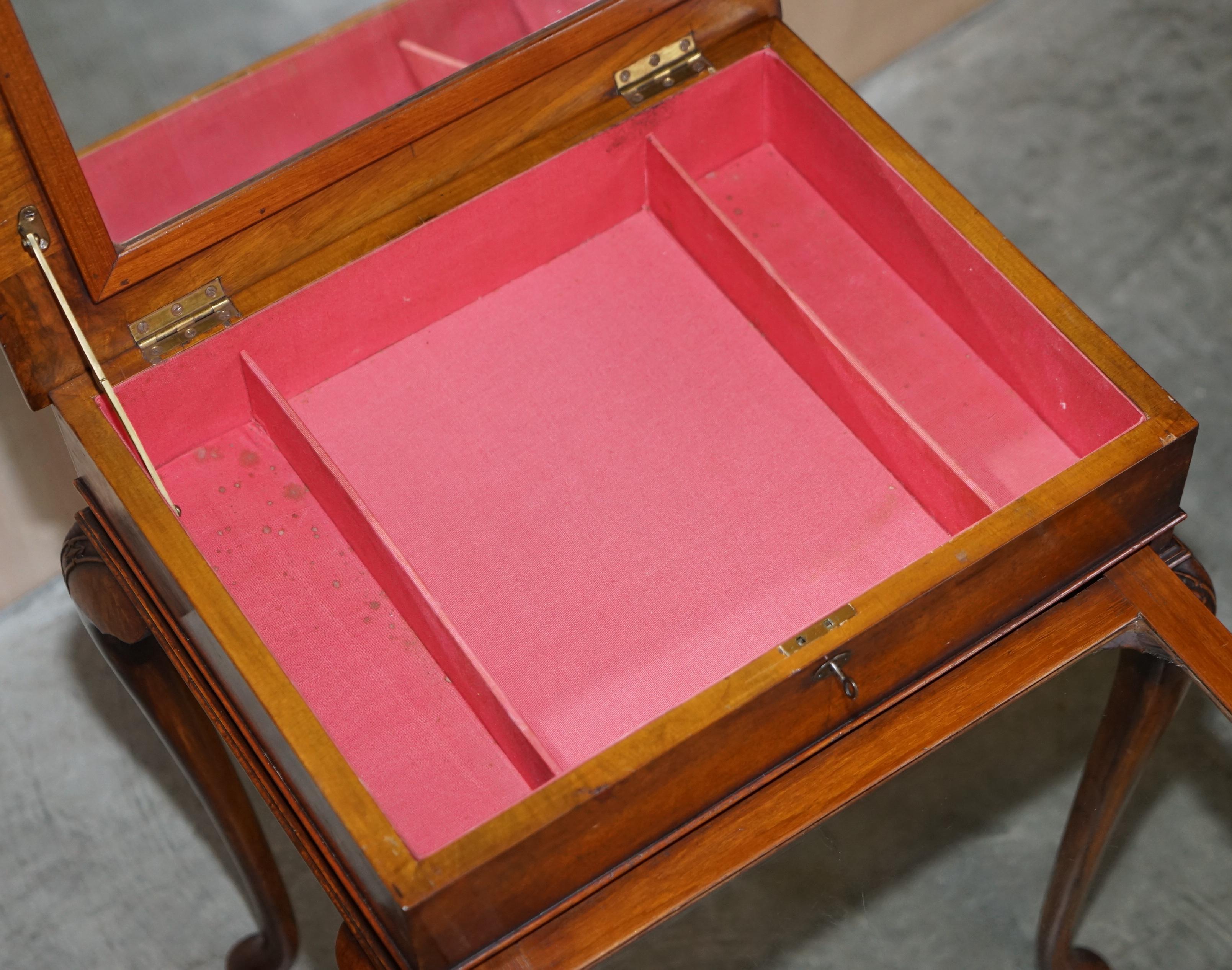 Exquisite Burr Walnut Jewellery Box Burr Walnut Side End Table with Glass Shelf For Sale 14