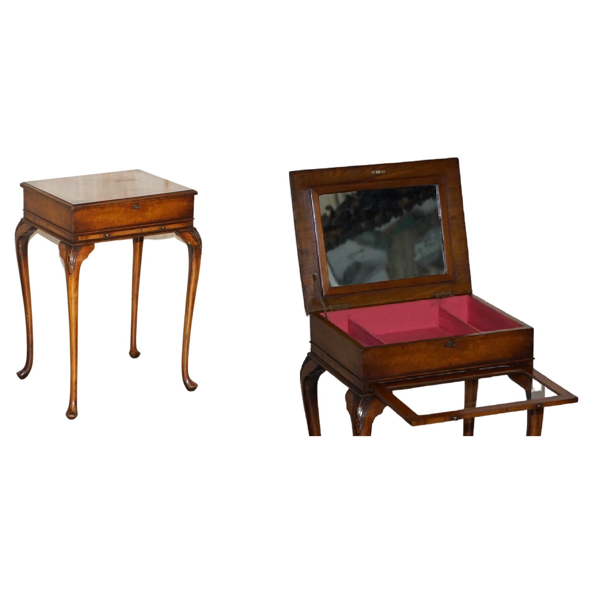 Exquisite Burr Walnut Jewellery Box Burr Walnut Side End Table with Glass Shelf For Sale