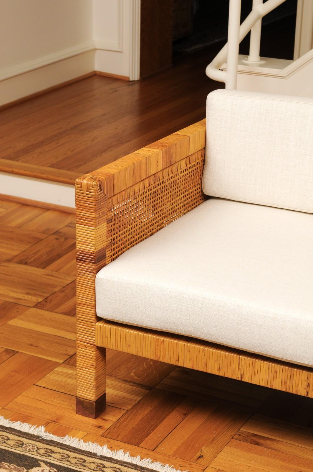 Exquisite Restored Cane Tuxedo Sofa by Bielecky Brothers - Pair Available For Sale 5