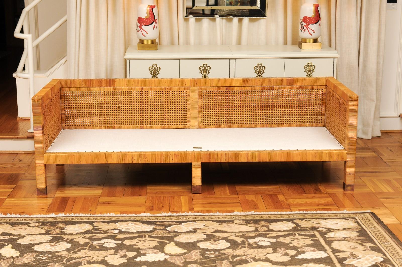 Exquisite Restored Cane Tuxedo Sofa by Bielecky Brothers - Pair Available For Sale 7