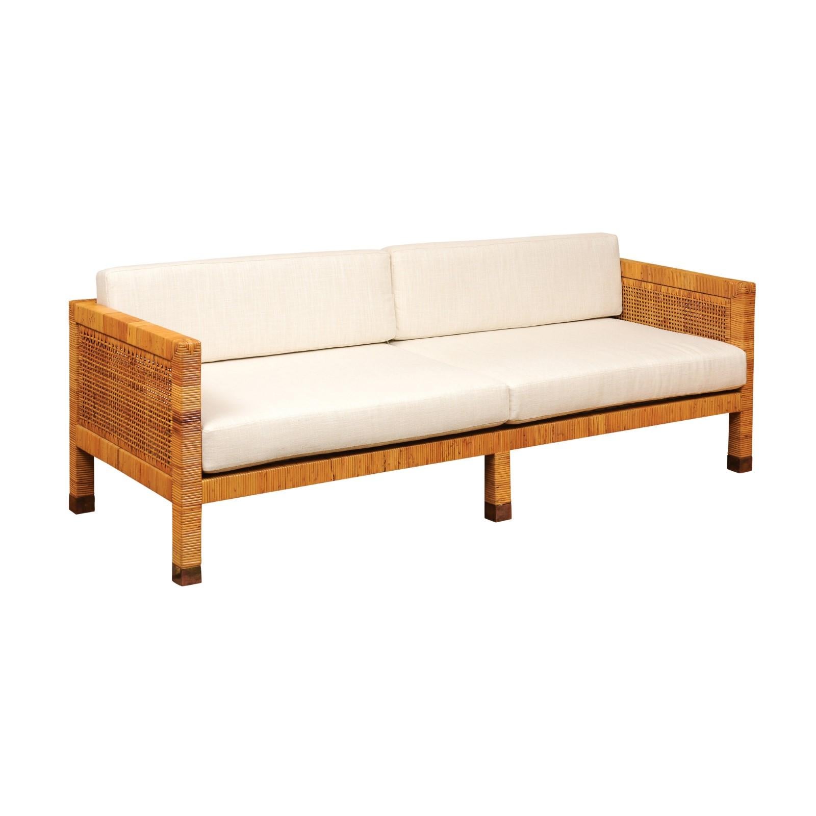 Exquisite Restored Cane Tuxedo Sofa by Bielecky Brothers - Pair Available For Sale 11