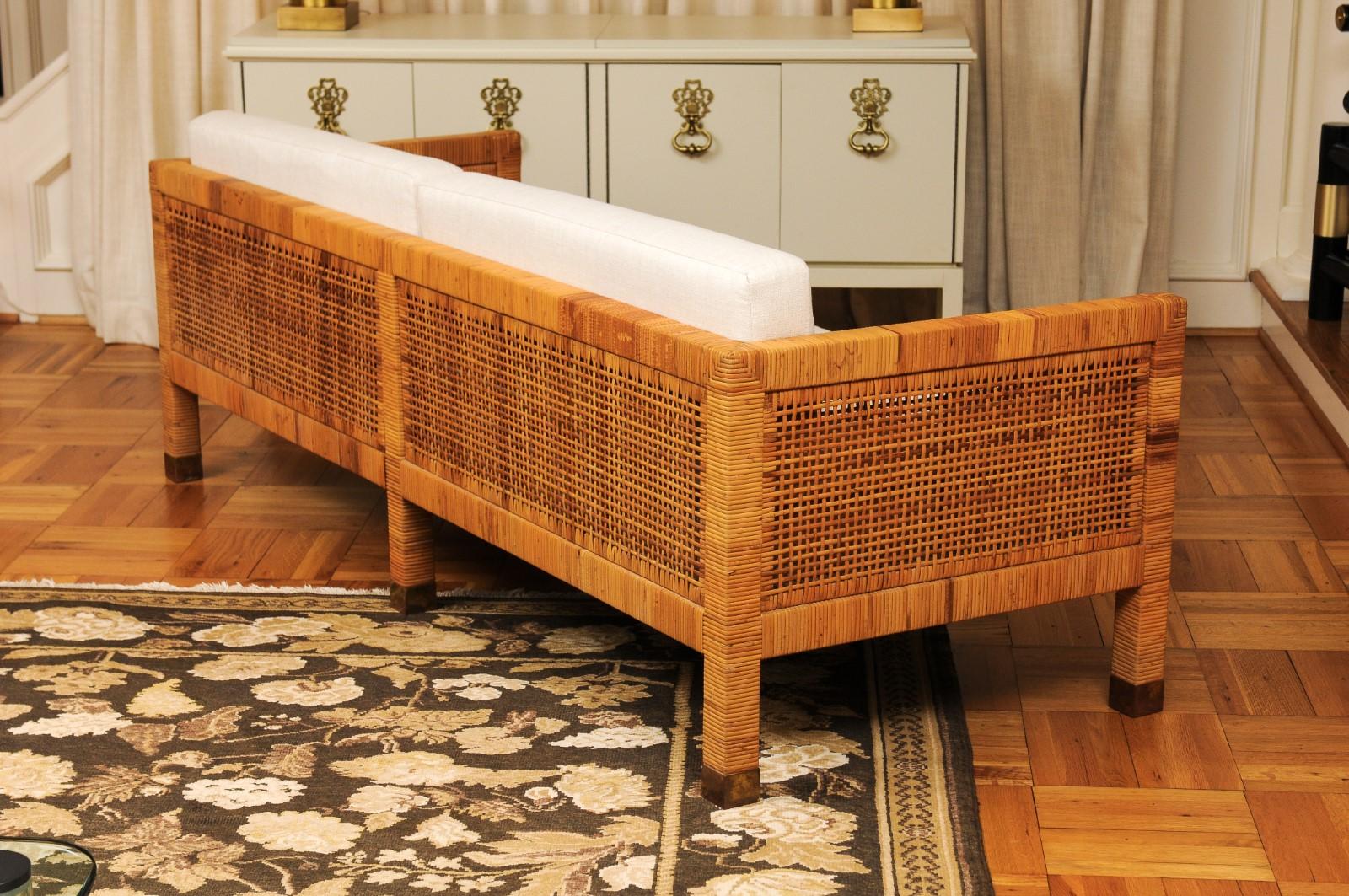 Late 20th Century Exquisite Restored Cane Tuxedo Sofa by Bielecky Brothers - Pair Available For Sale