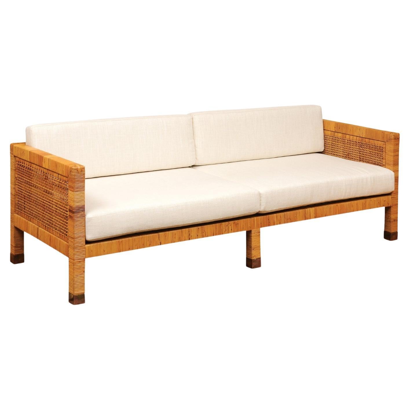 Exquisite Restored Cane Tuxedo Sofa by Bielecky Brothers - Pair Available