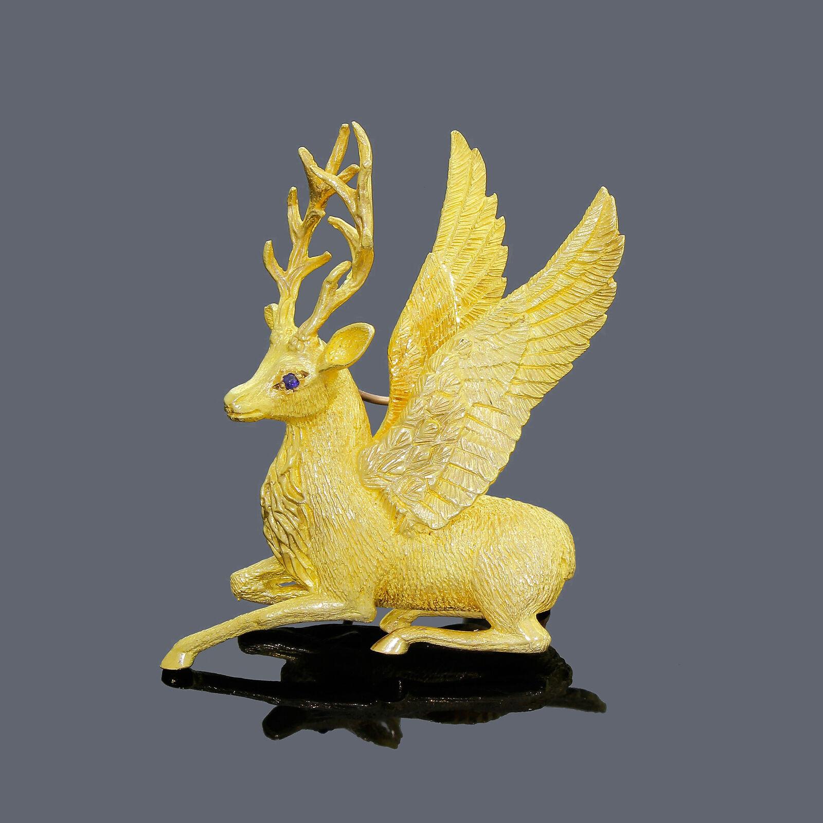 Exquisite Cartier 18k Solid Gold Holiday Winged Reindeer / Deer Stag Brooch 25Gr 2