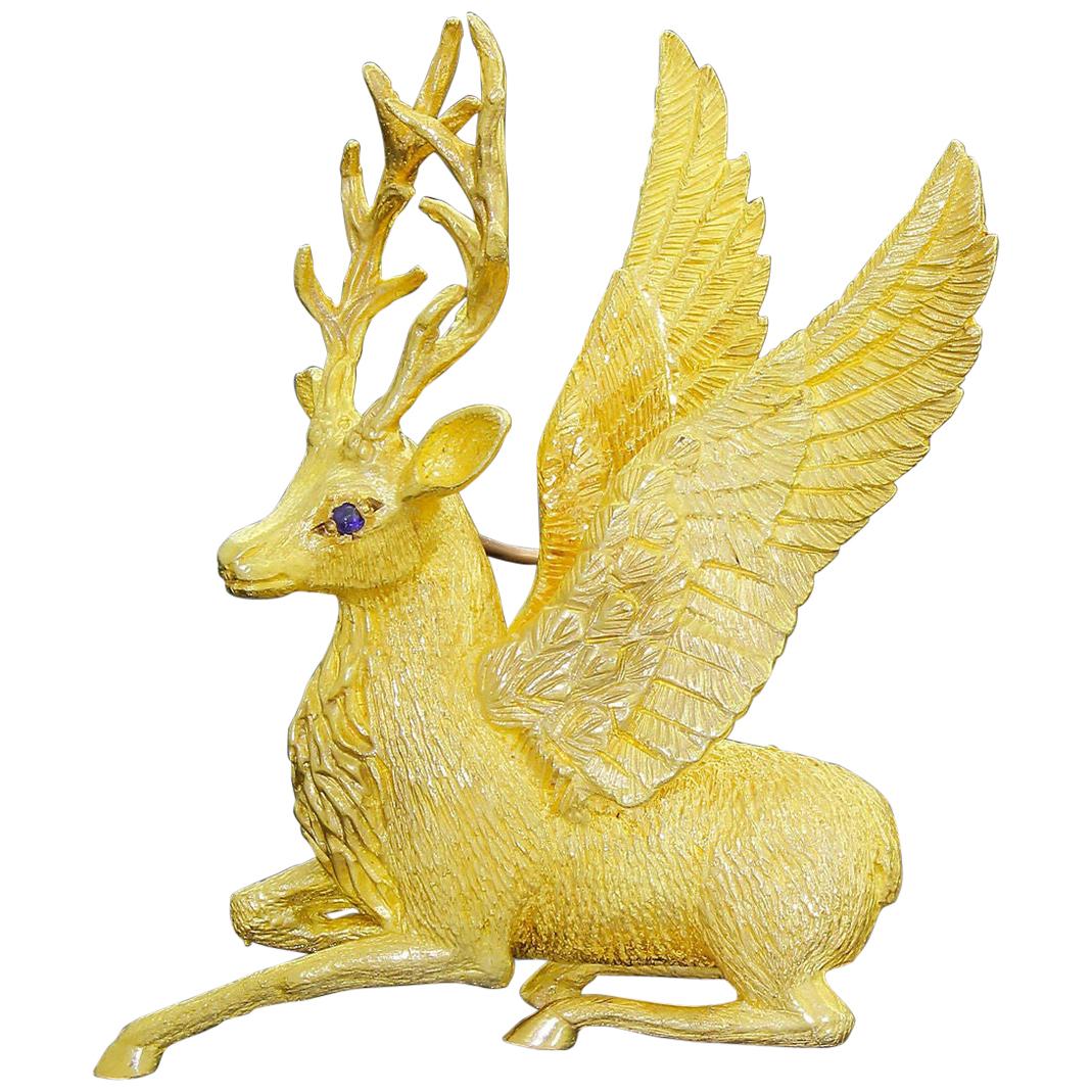 Exquisite Cartier 18k Solid Gold Holiday Winged Reindeer / Deer Stag Brooch 25Gr