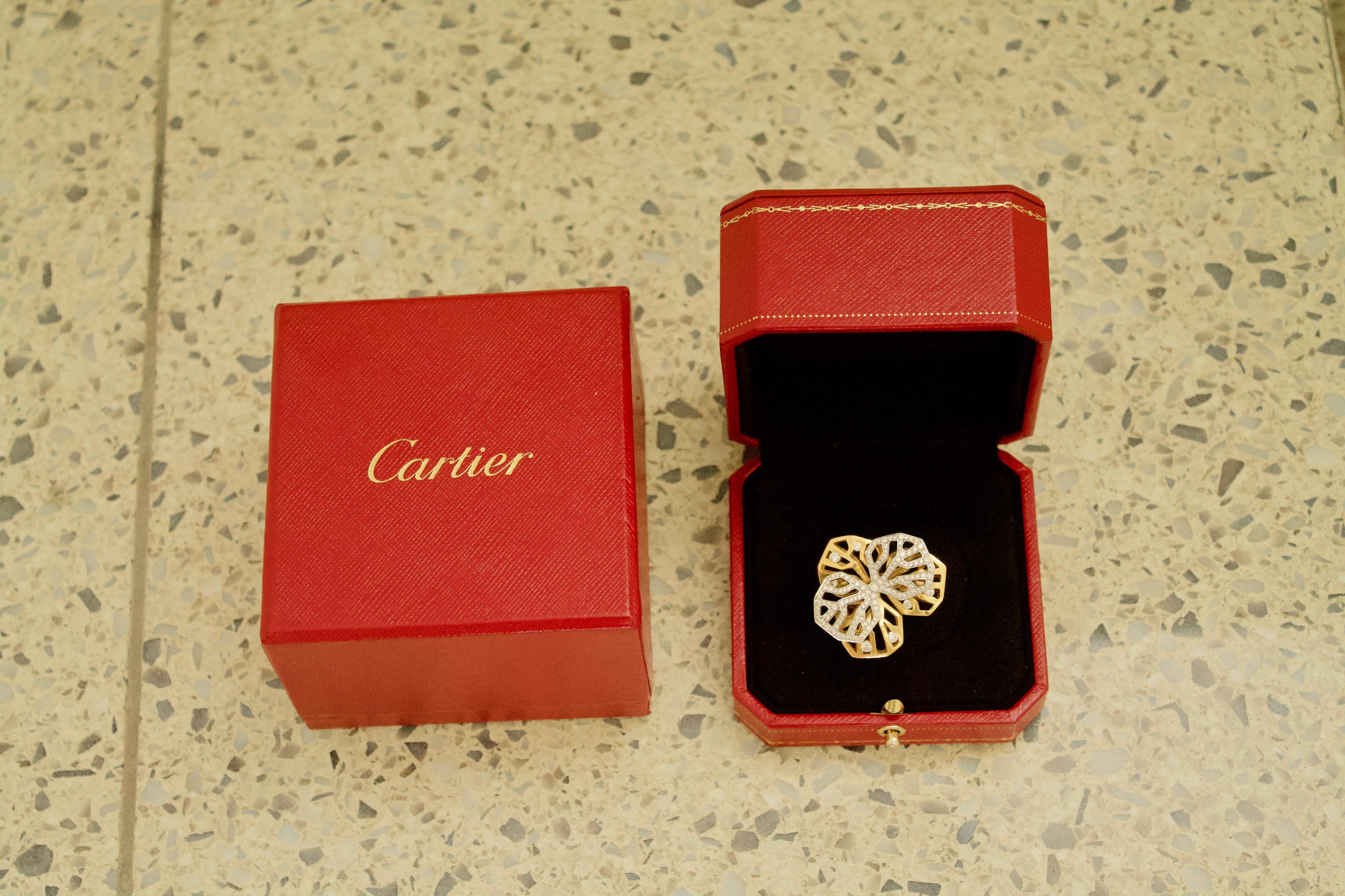 Exquisite Cartier 18k Yellow and White Gold Diamond Ring - Caresse d'Orchidees 5