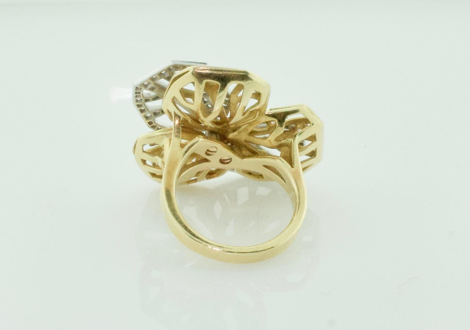 Round Cut Exquisite Cartier 18k Yellow and White Gold Diamond Ring - Caresse d'Orchidees