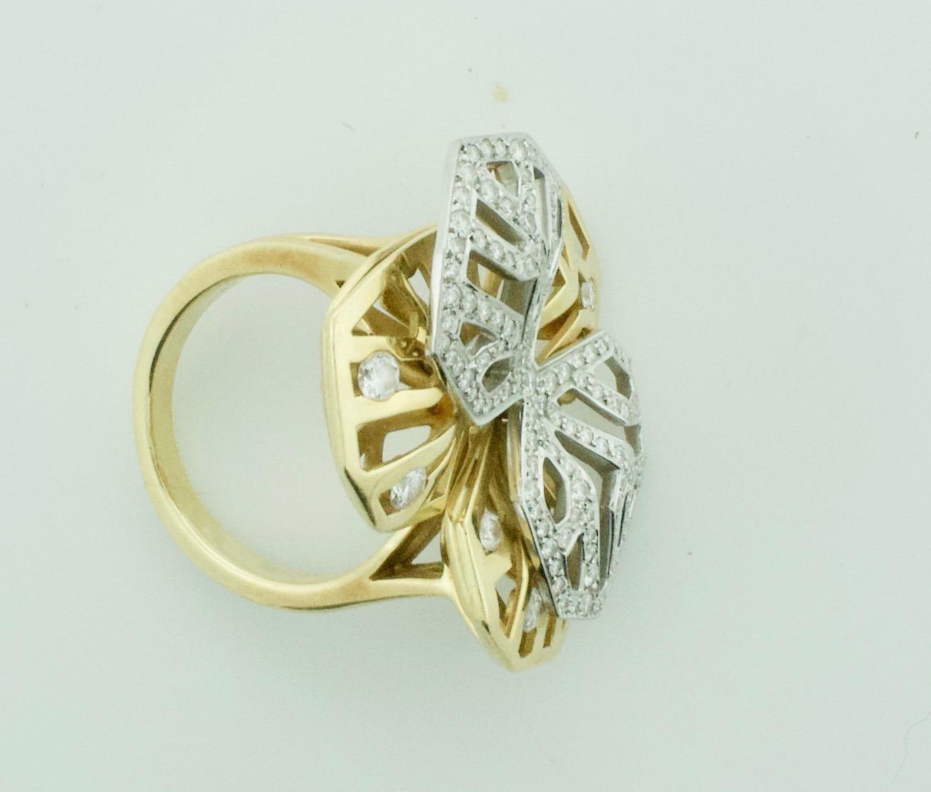 Women's or Men's Exquisite Cartier 18k Yellow and White Gold Diamond Ring - Caresse d'Orchidees