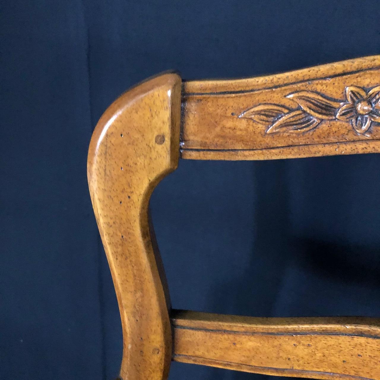 Exquisite Carved 19th Century French Walnut Ladderback Bench with Rush Seat 8