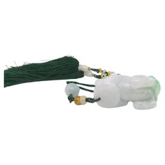 Exquisite Carved Chinese Jadeite Pixiu Pendant Toggle with Tassels - A Grade