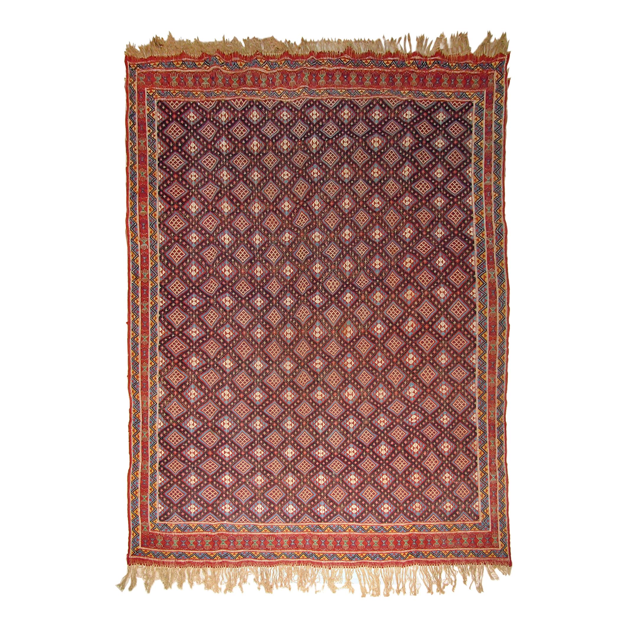 Exquisite Caucasian Flat Weaved Rug 1940s For Sale