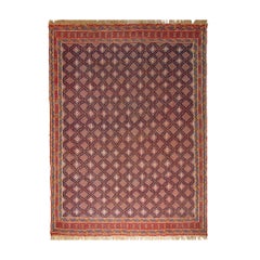 Squisito tappeto caucasico a tessitura piatta 6,9 ft x 9,8 ft del 1940