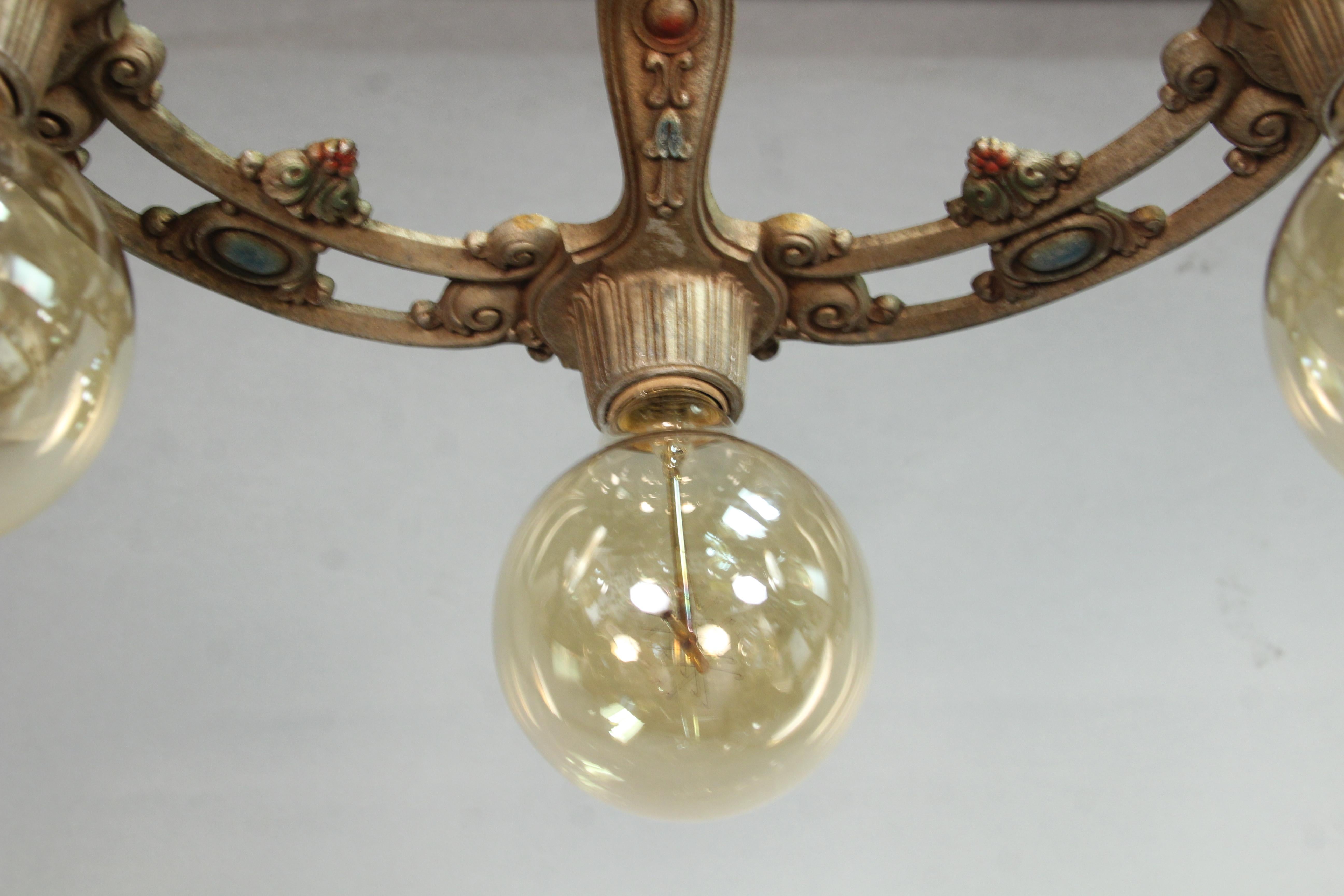 Spanish Colonial Exquisite Ceiling Mount Chandelier with Five Lights, circa 1920s