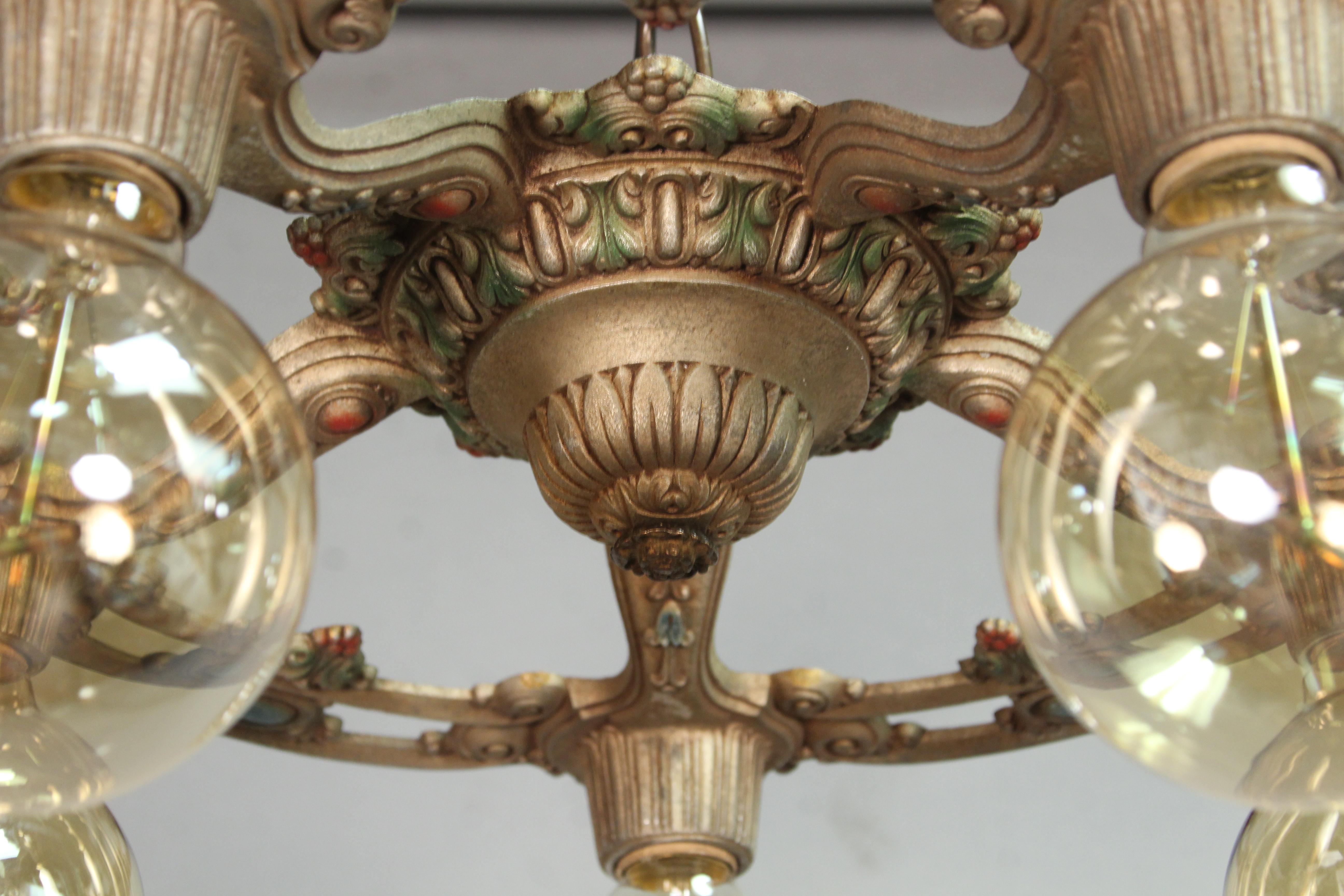 North American Exquisite Ceiling Mount Chandelier with Five Lights, circa 1920s