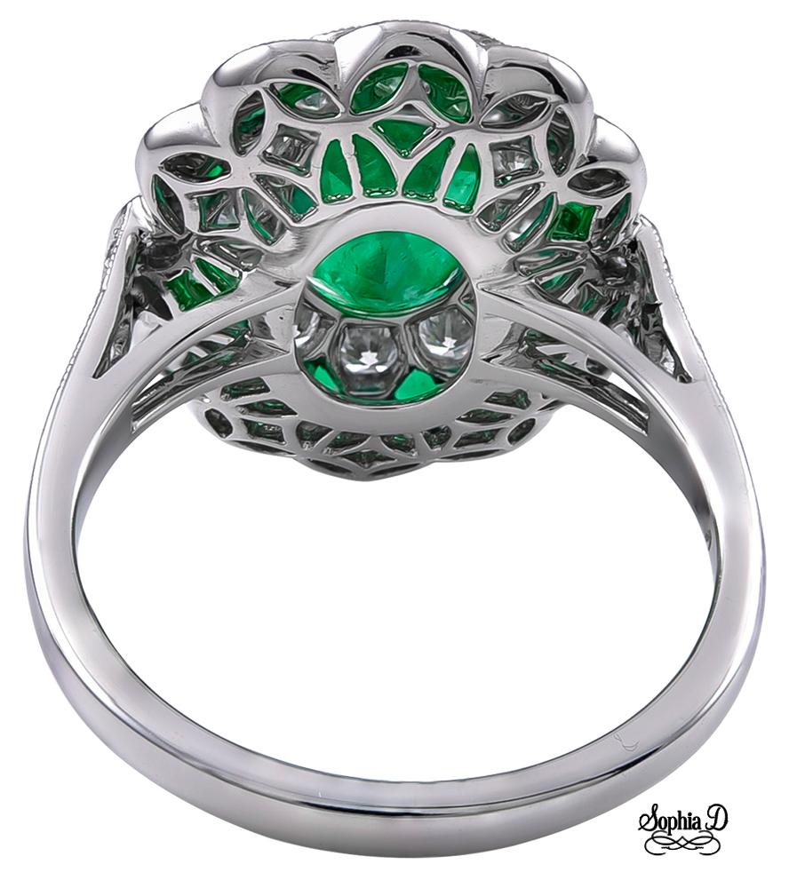 Oval Cut Sophia D. 2.33 Carat Emerald and Diamond Art Deco Ring For Sale