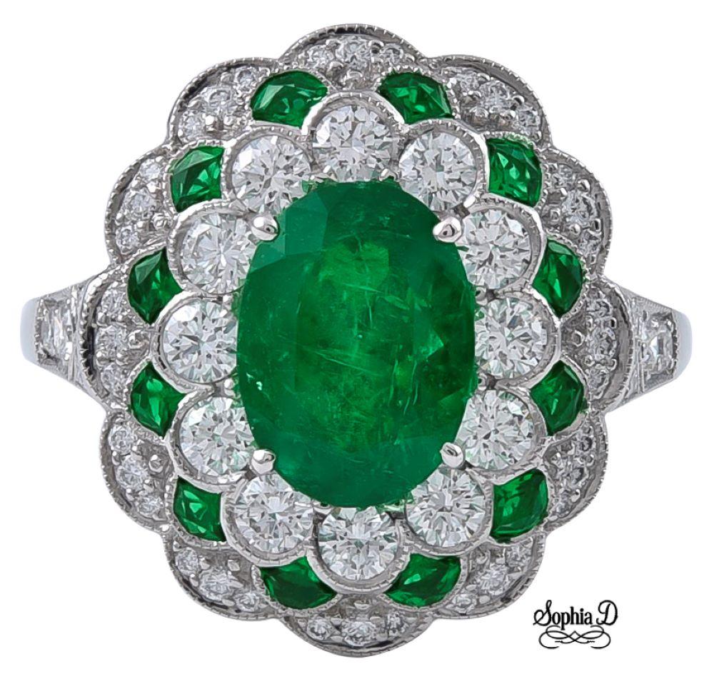 Sophia D. 2.33 Carat Emerald and Diamond Art Deco Ring In New Condition For Sale In New York, NY