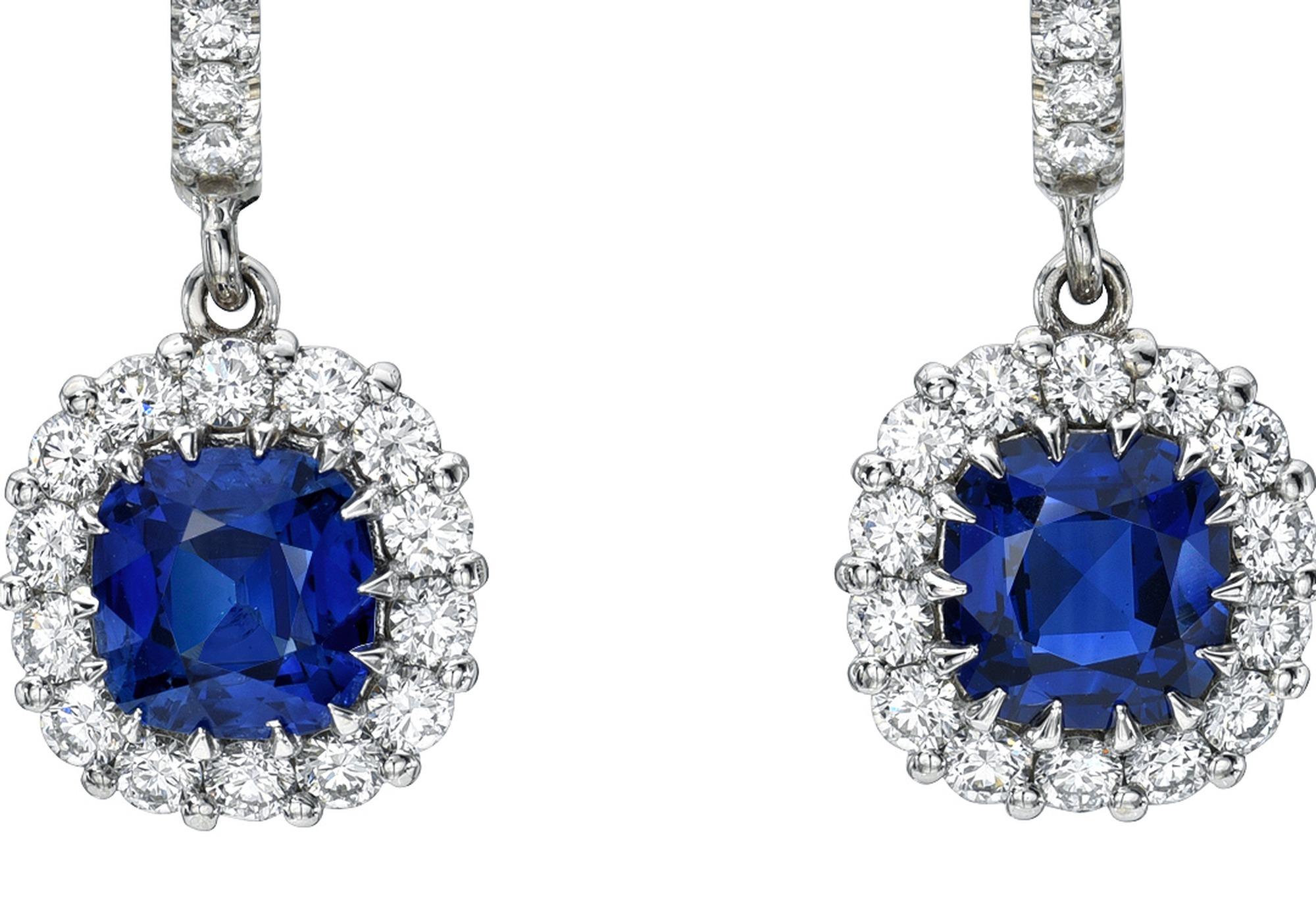 Art Déco Squisiti orecchini di diamanti con zaffiro blu di Ceylon - 1stDibs Sapphire Jewelry in vendita